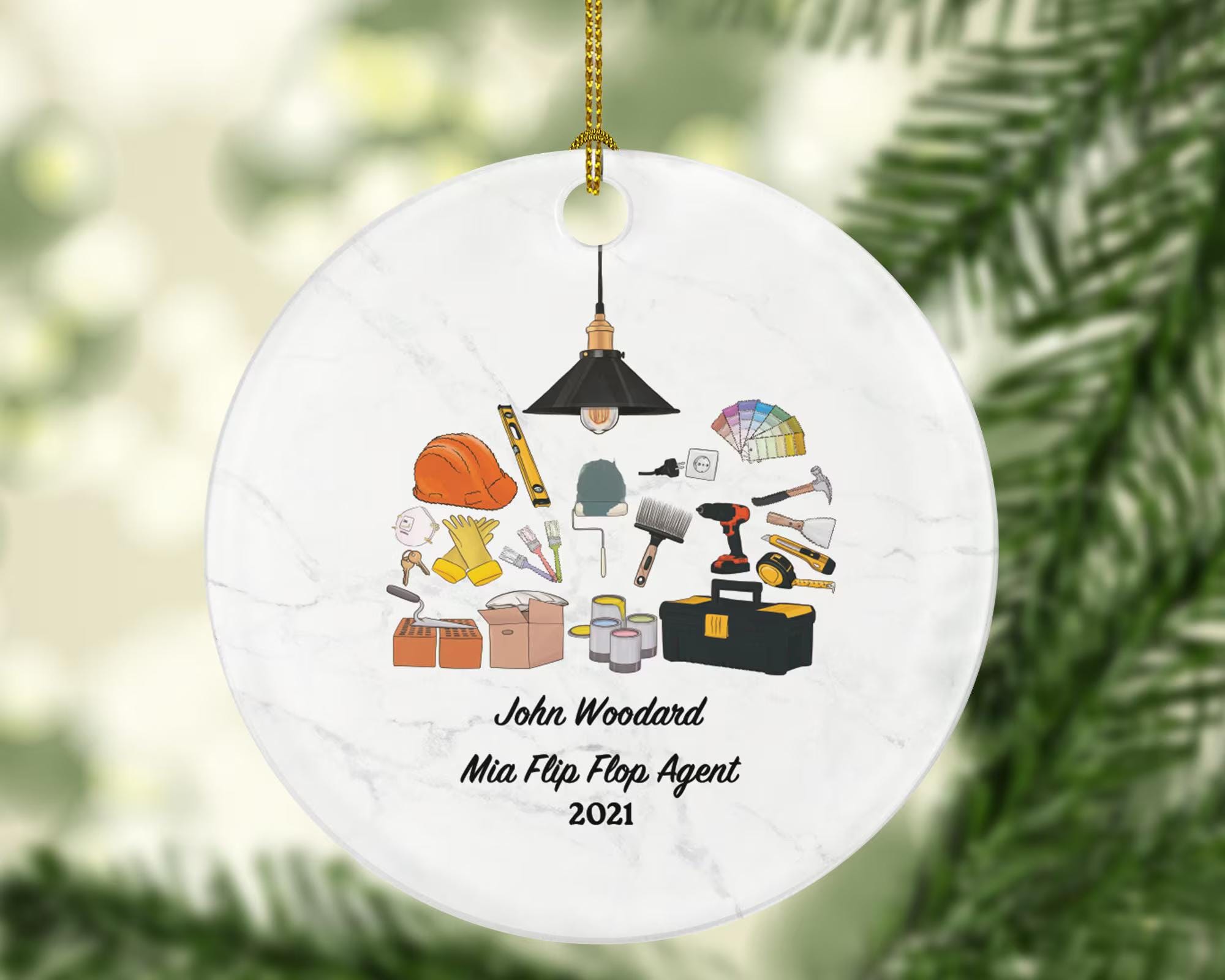 Handy Man Builder Construction Worker Flip Flop Personalized Christmas Ornament - Custom Gift