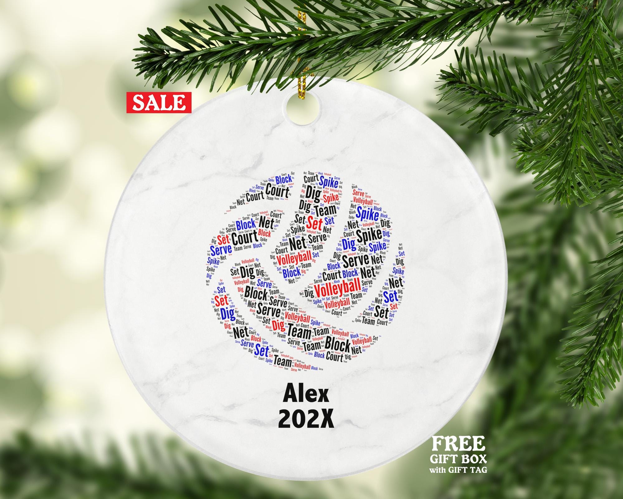 Personalized Volleyball Ornament – Custom Sports Gift for Players, Coaches, and Teams – Word Art Keepsake