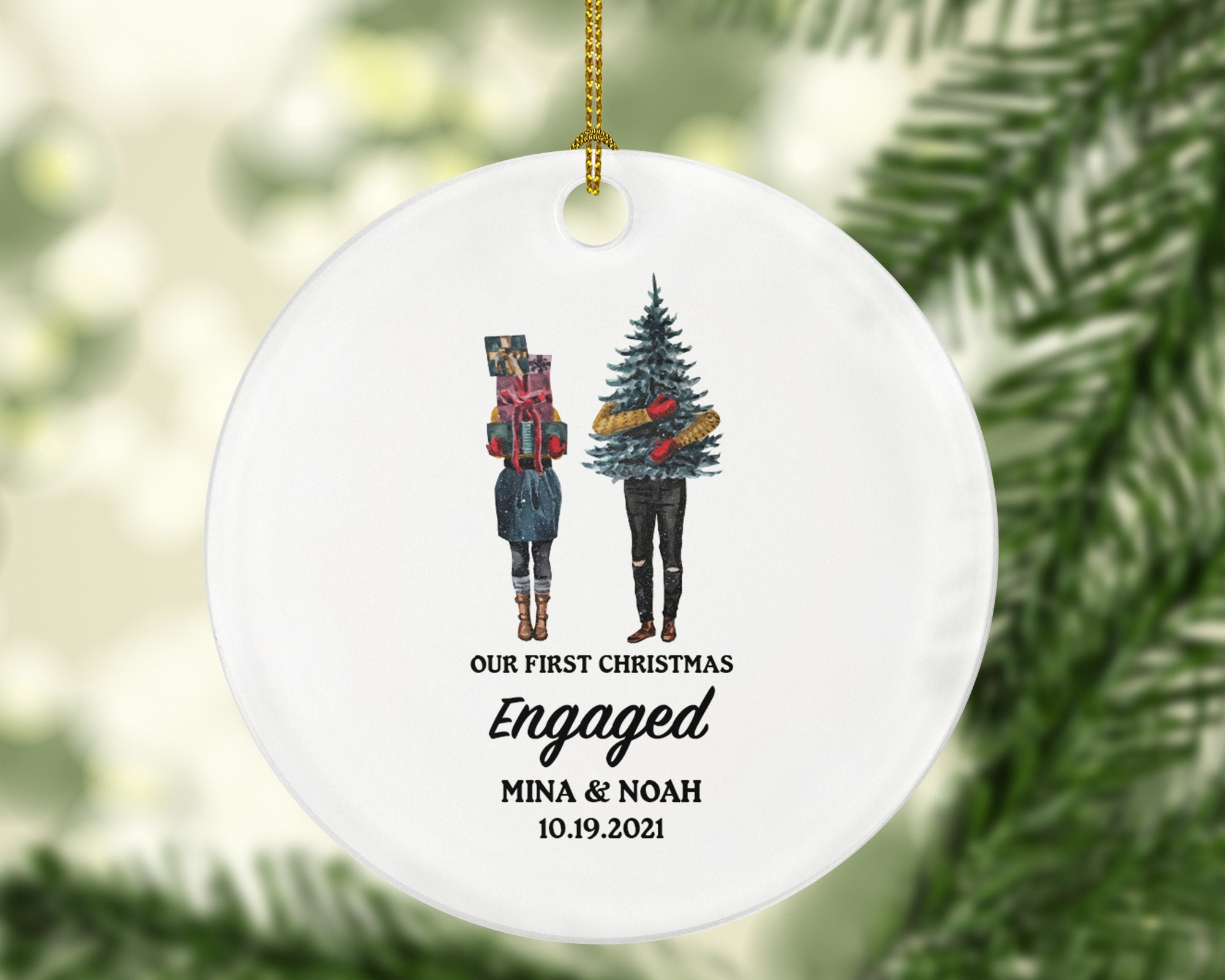 First Christmas Engaged Personalized Ornament - Engagement Announcement Christmas Couple Gift