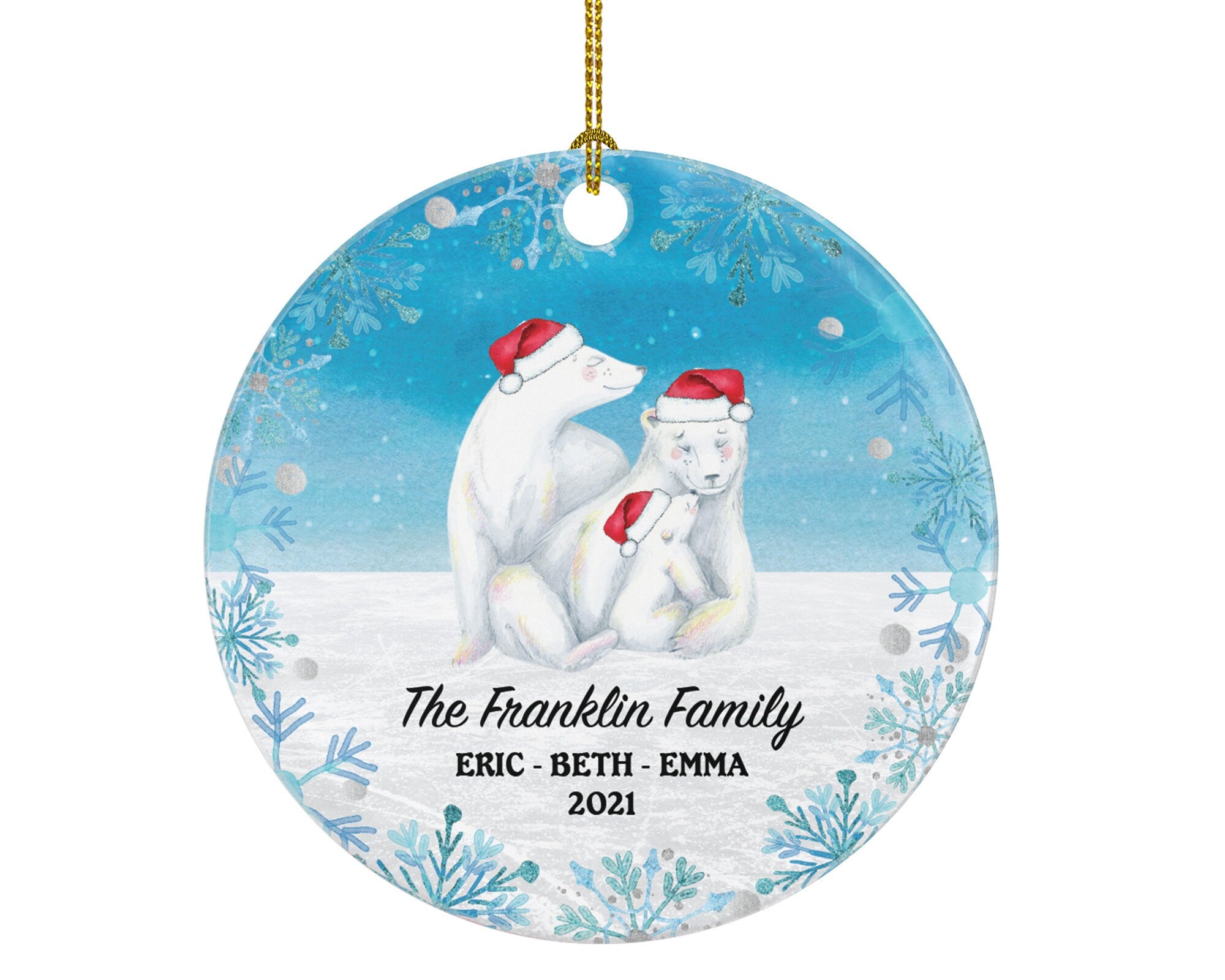 Family of 3 Christmas Ornament Personalized - Parents Mother Father Child Girl Boy Mom Dad Gift - Bear Family
