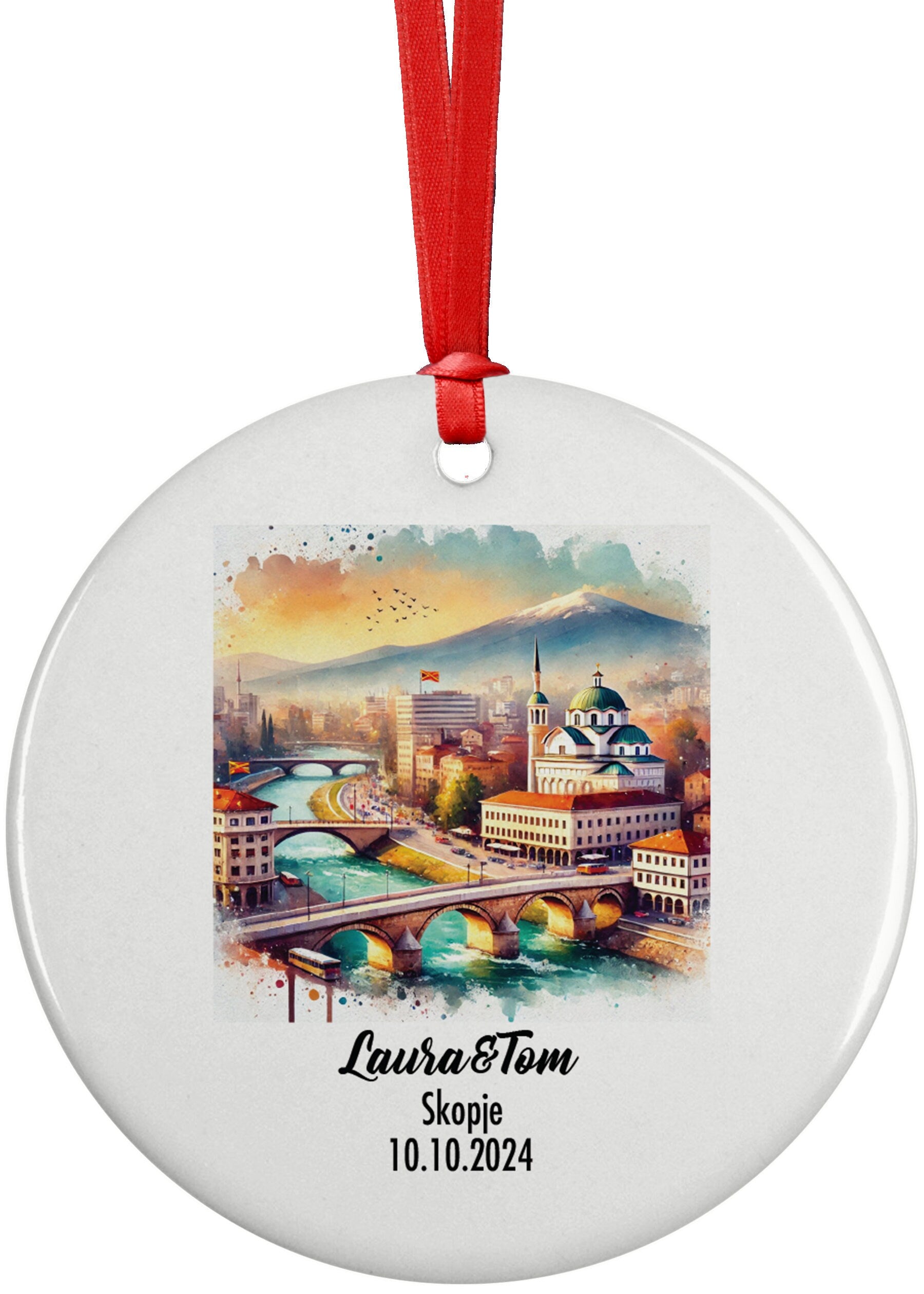 Skopje, Macedonia, Ornament, Engagement, Married, Travel, Gift for Engaged Couple, Engagement Gift, Trip, Vacation Souvenir