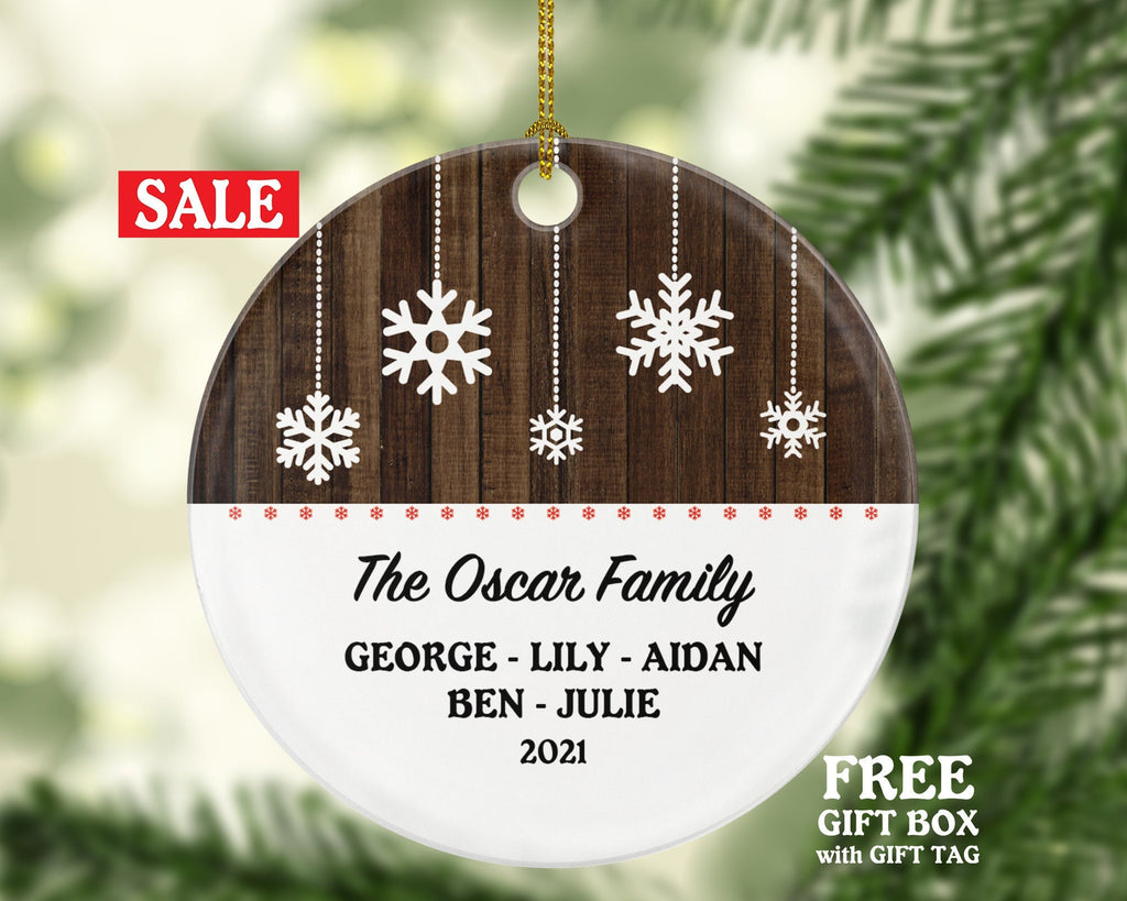 Snow Flakes Family of 2 3 4 5 6 7 8 9 Personalized Christmas Ornament - Three Four Five Six Seven Eight Nine Custom Rustic Farmhouse Big