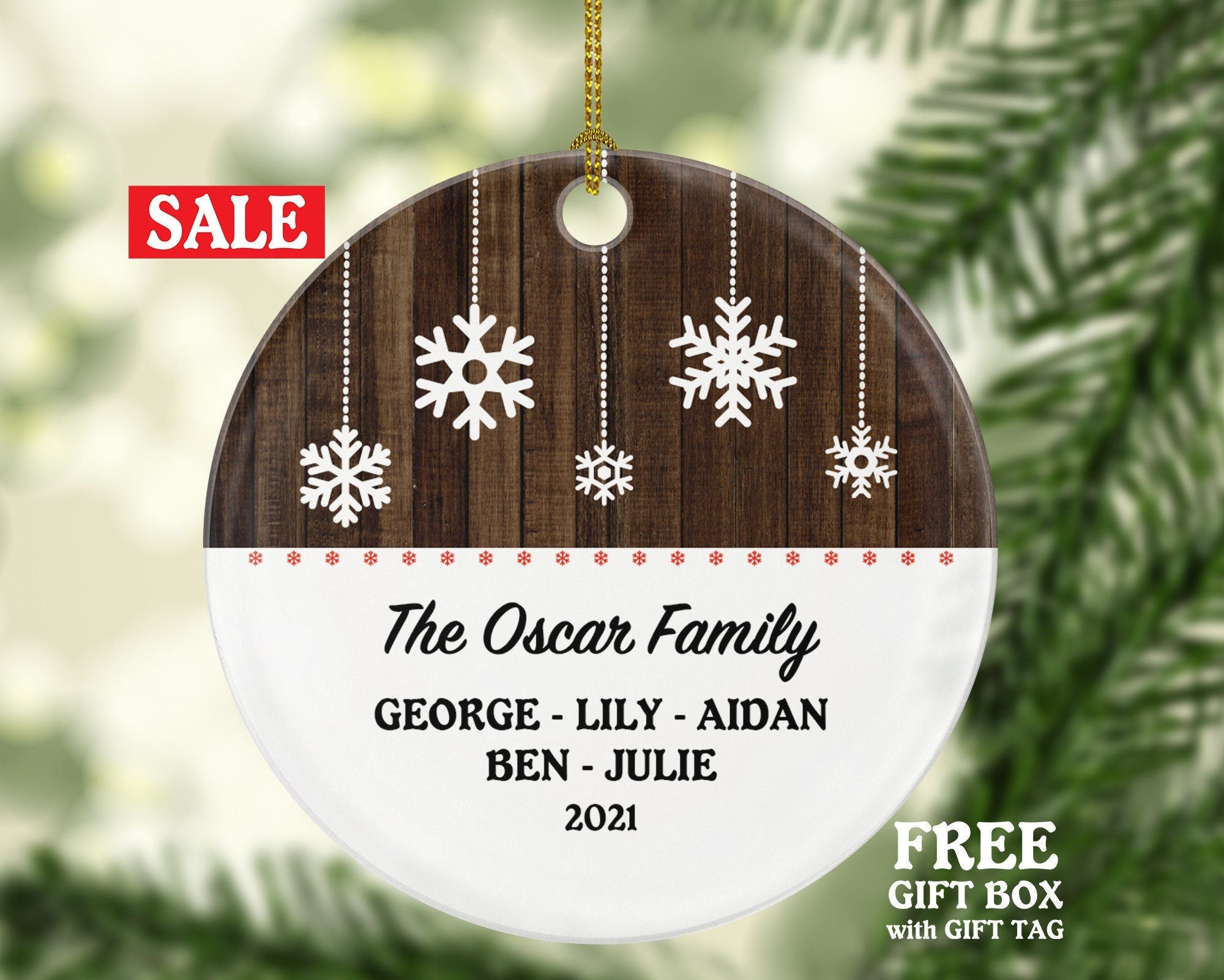 Snow Flakes Family of 2 3 4 5 6 7 8 9 Personalized Christmas Ornament - Three Four Five Six Seven Eight Nine Custom Rustic Farmhouse Big