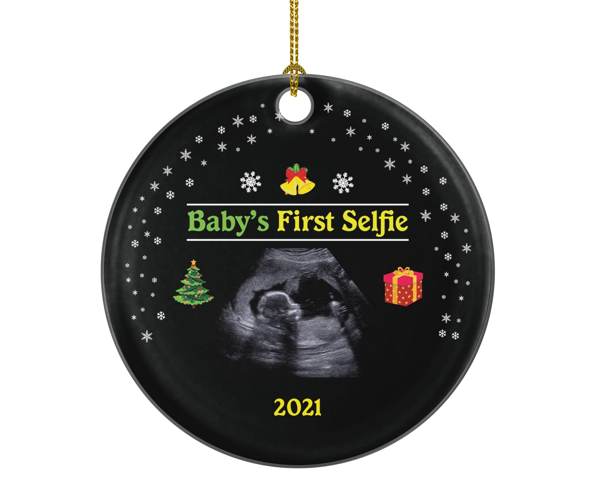 Baby's First Selfie Sonogram Photo Pregnancy Announcement Ornament - We're Were Expecting Christmas New Baby Girl Boy Pregnant Parents Gift