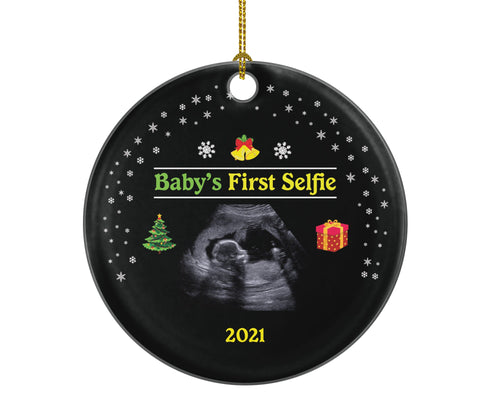 Baby's First Selfie Sonogram Photo Pregnancy Announcement Ornament - We're Were Expecting Christmas New Baby Girl Boy Pregnant Parents Gift