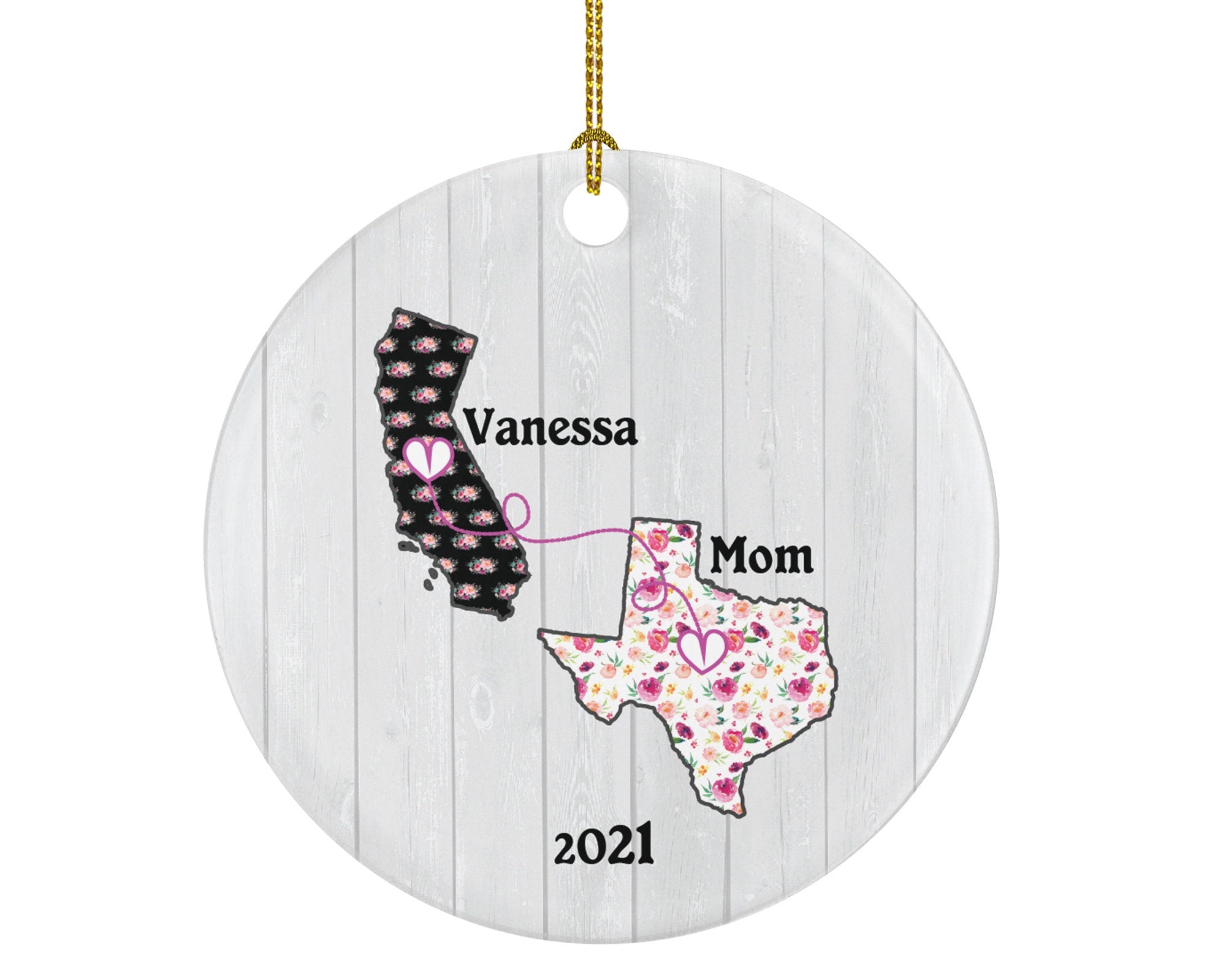 Long Distance Miles Apart Christmas Ornament Personalized, Family, Cousins, Mom, Dad, Grandparents, Sister, Relationship, Any State in USA