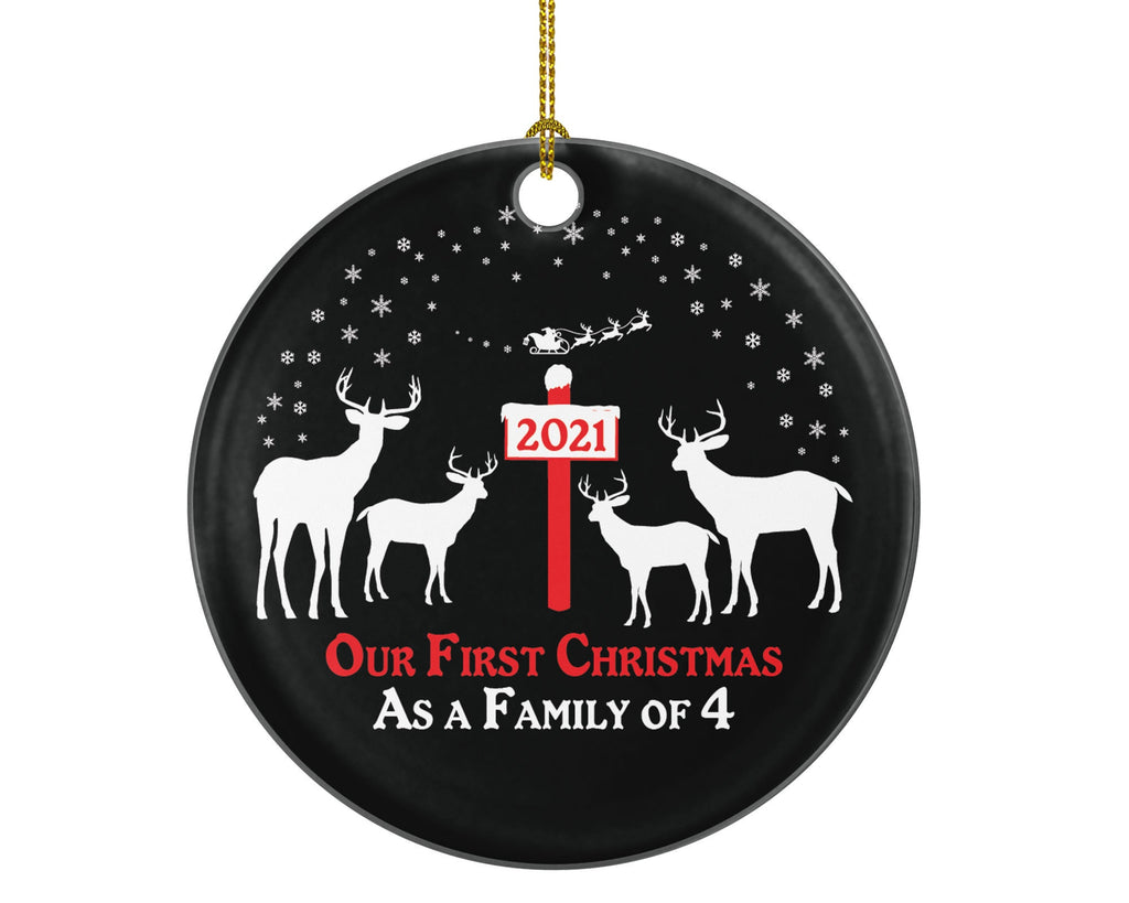 Our First Christmas As A Family Of 4 Four Ornament Deer Reindeer Kids Children Mom Dad New Mommy Daddy Baby Girl Boy Father Mother Newborn