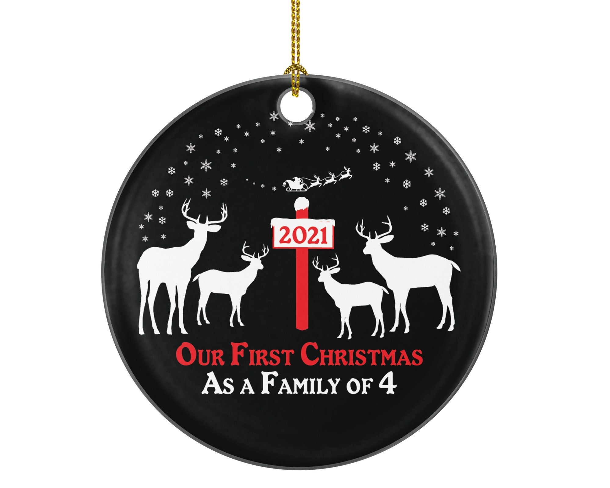 Our First Christmas As A Family Of 4 Four Ornament Deer Reindeer Kids Children Mom Dad New Mommy Daddy Baby Girl Boy Father Mother Newborn