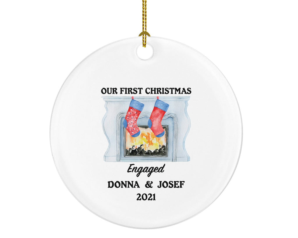 Engaged Couple Fireplace Christmas Ornament - Engagement Personalized Gift Rustic Farmhouse Decor Newly Just Engaged Custom