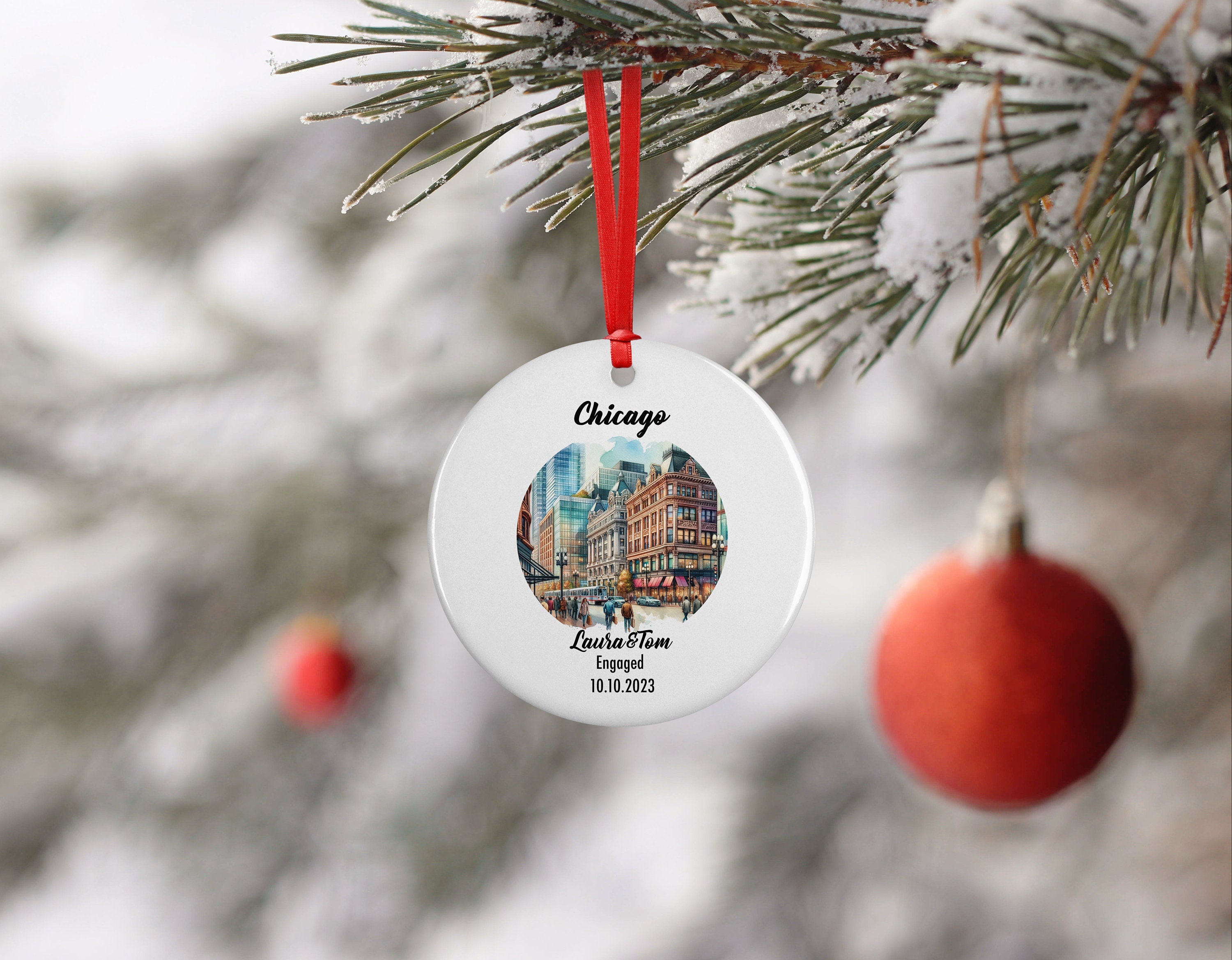 Chicago Ornament, Engagement, Married, Travel, Gift for Engaged Couple, Engagement Gift, Trip, Vacation Souvenir