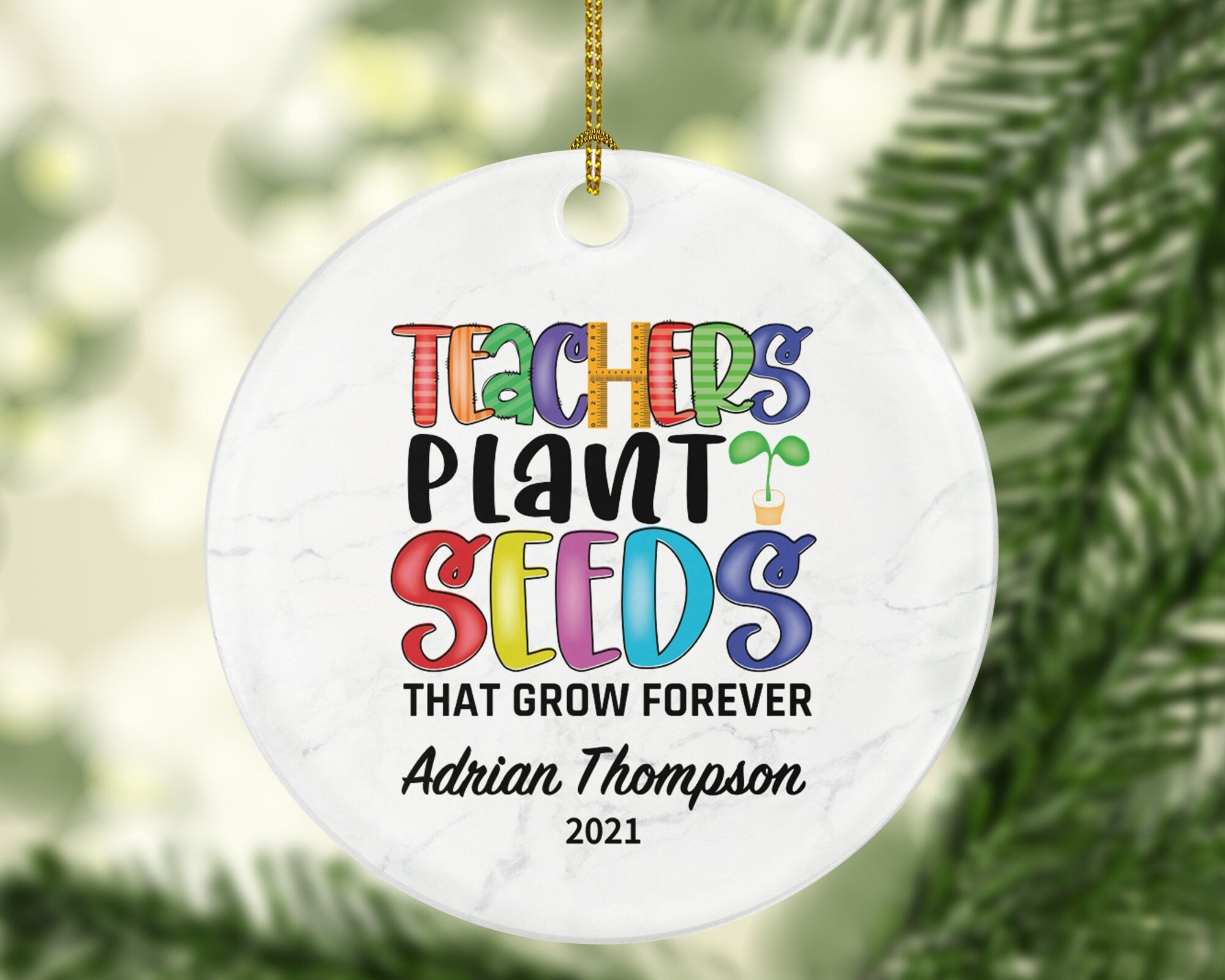 Teacher Ornament Personalized - Daycare Preschool Montessori Teacher Plant Seeds Custom Gift from Student Appreciation Mr Mrs School