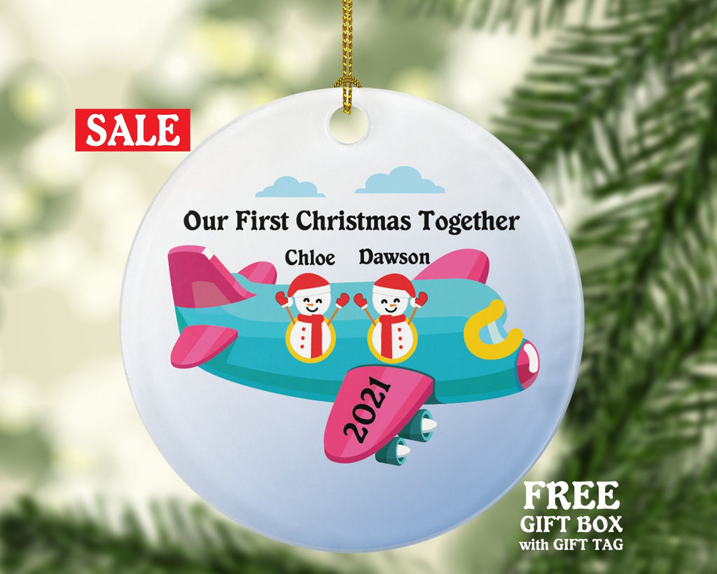 Personalized First Christmas Together Couple Airplane Ride Vacation Christmas Ornament Wedding First Married Wedding Gift for Newlywed Plane