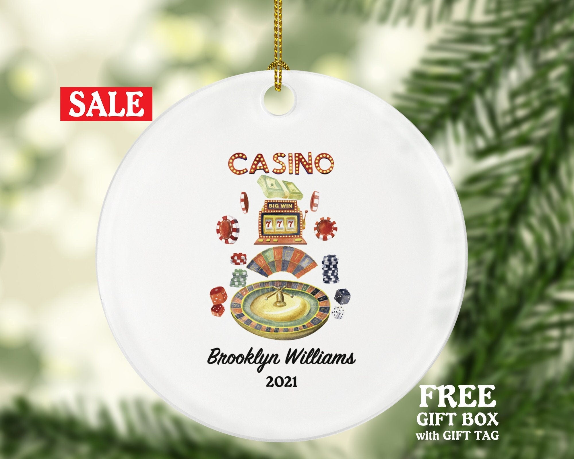 Casino Ornament - Gambling Casino Worker Lover Gift Personalized Name