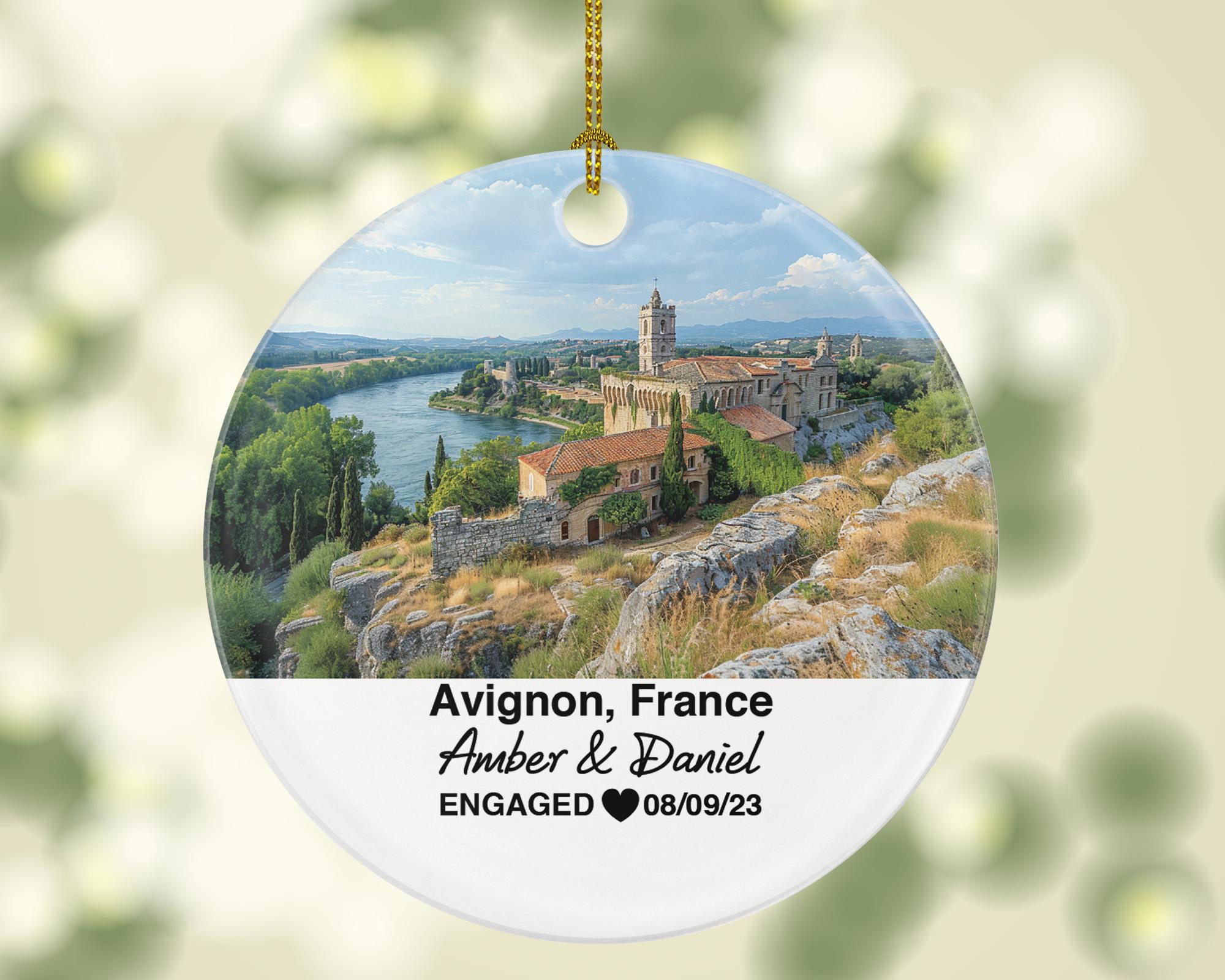 Personalized Avignon France Christmas Ornament, Pont Saint-Bénézet, Mr & Mrs Wedding, Engagement, or Honeymoon Keepsake for Couples