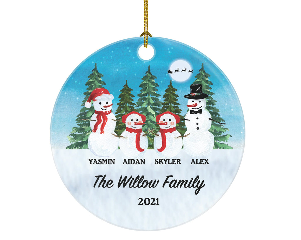 Snowmen Family of 4 Personalized Ornament - First Christmas New Baby Girl Boy Parents Mother Father Mom Dad Gift Kid Child Gift
