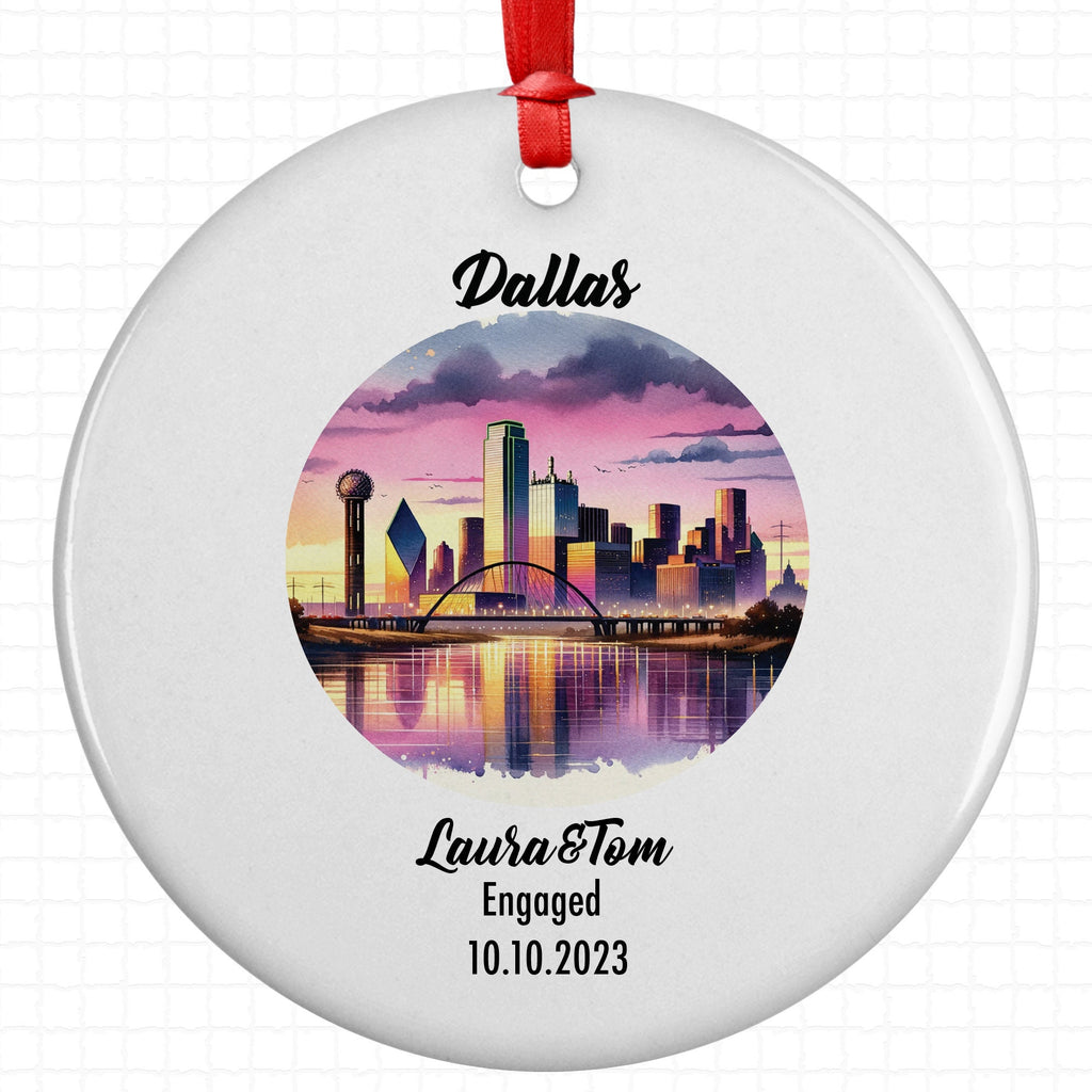 Dallas Ornament, Engagement, Married, Travel, Gift for Engaged Couple, Engagement Gift, Trip, Vacation Souvenir