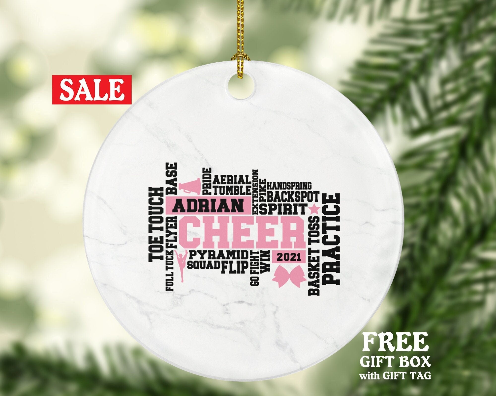 Cheer, Cheerleader Christmas Ornament - Team Sport, PomPom Personalized Gift for Dancer Do Perform