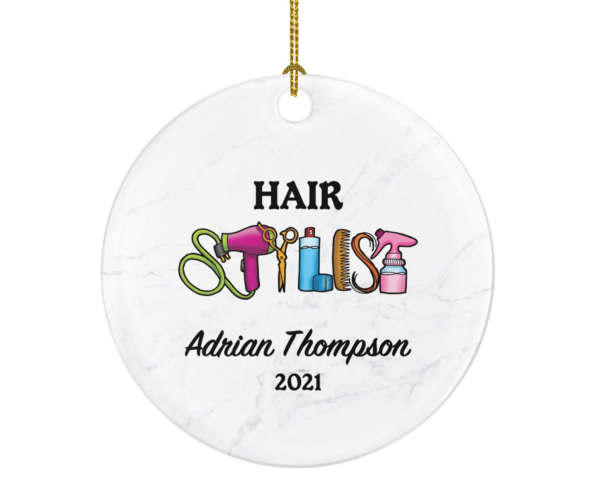 Hair Stylist Christmas Ornament Personalized - Hair Dresser Gift Getting a Hair Cut - Custom Name Year