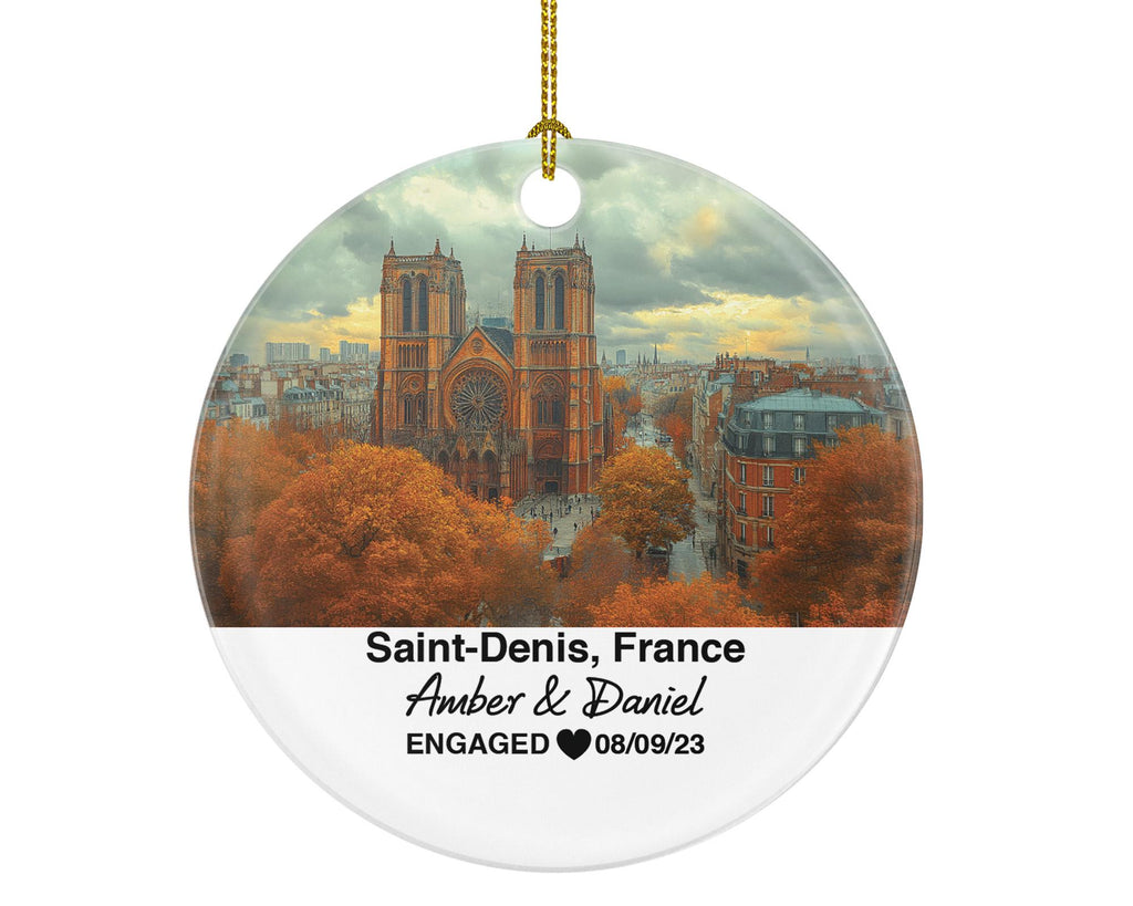 Personalized Saint-Denis France Christmas Ornament, Basilica of Saint-Denis, Mr & Mrs Wedding, Engagement, or Honeymoon Keepsake for Couples