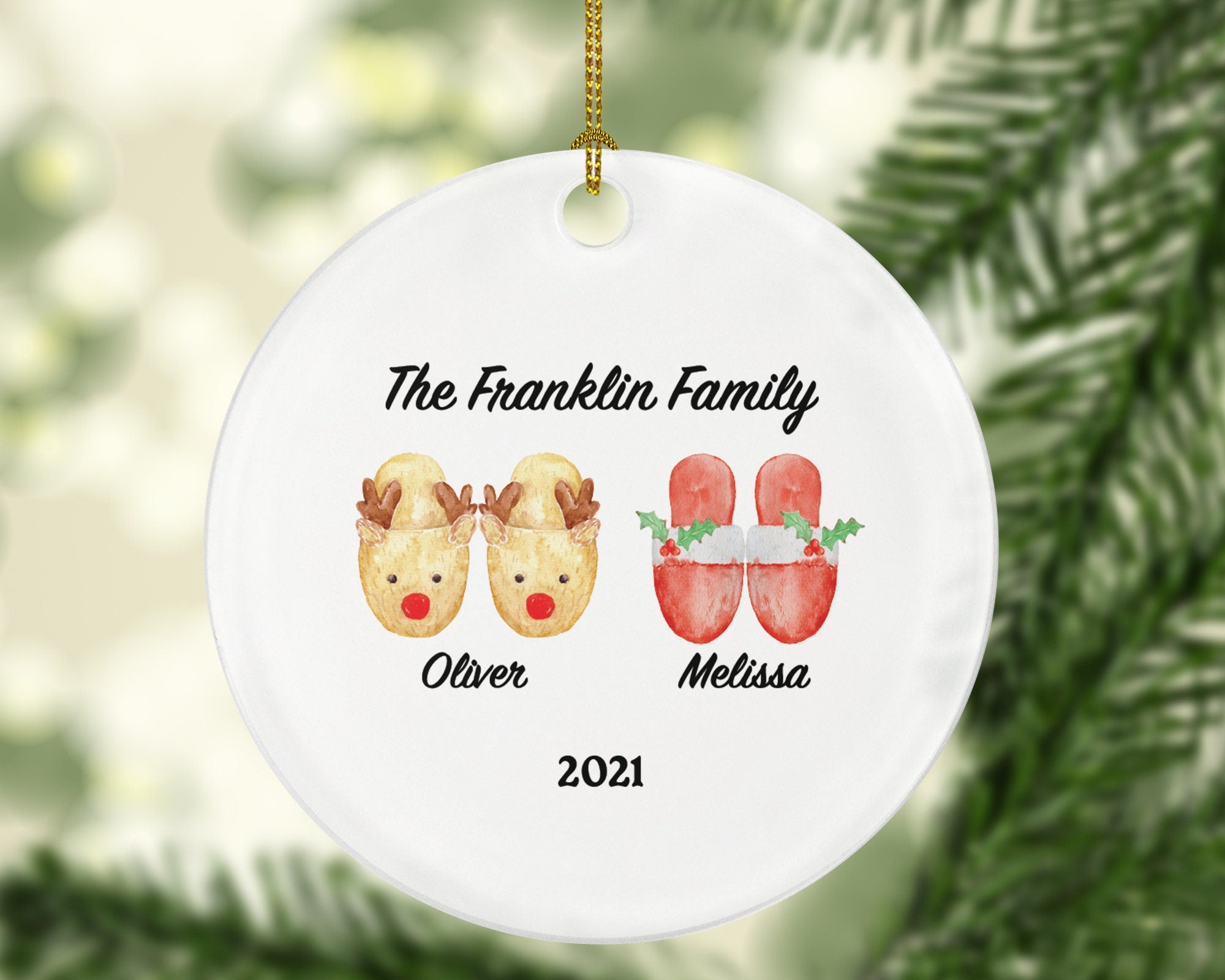 Personalized Family of 2 3 4 Slippers Ornament - Custom Christmas Gift