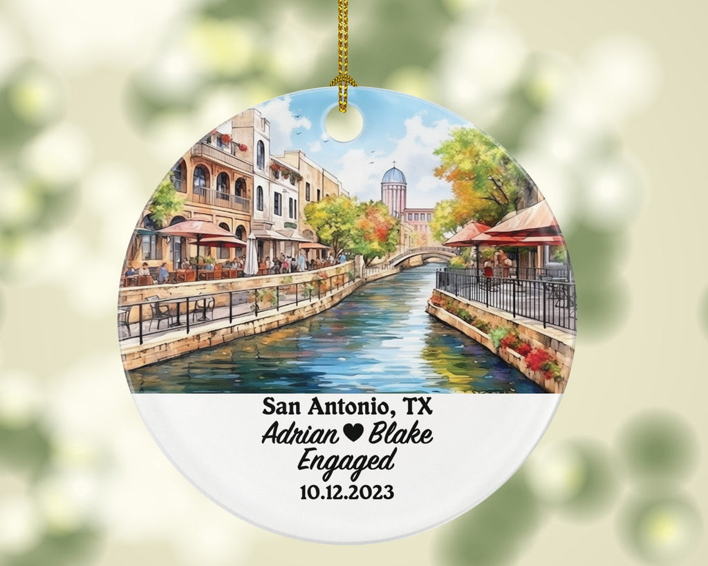 San Antonio Texas Christmas Ornament Personalized - TX Engaged Married Family Together Couple Travel Honeymoon Wedding Engagement Marriage