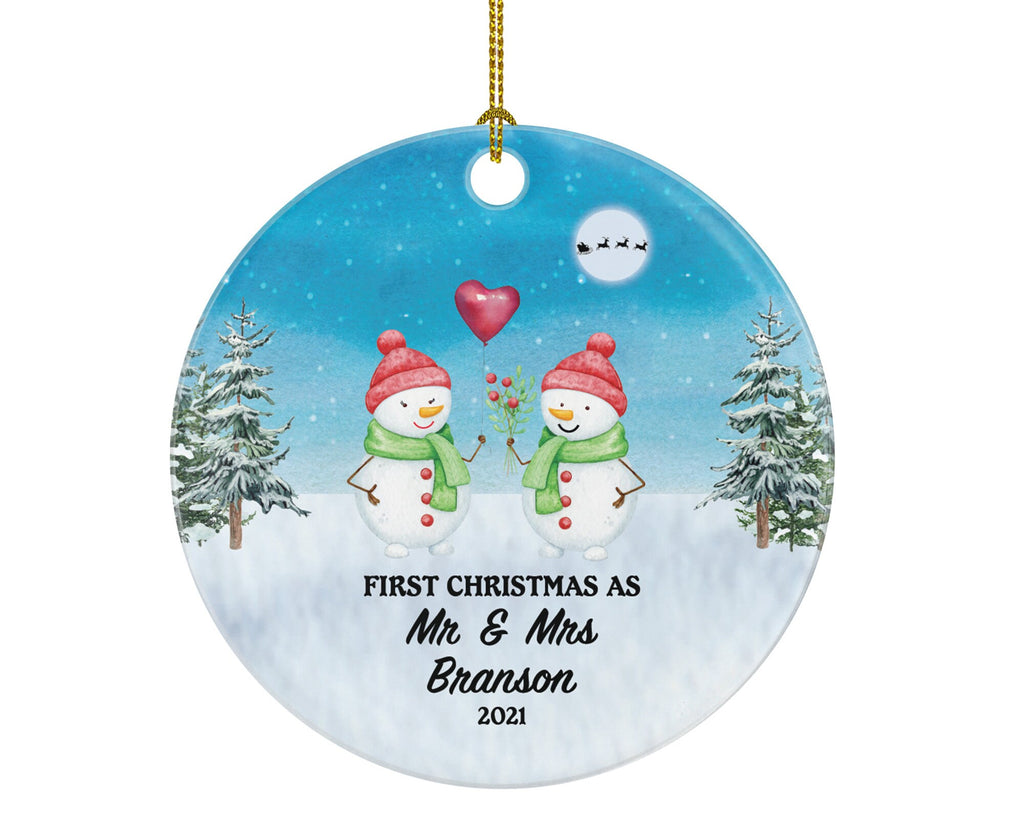 Personalized Our First Christmas as Mr & Mrs Ornament Just Married Newlywed Wedding Bride Groom Love Couple Mr. and Mrs. Present Snowmen