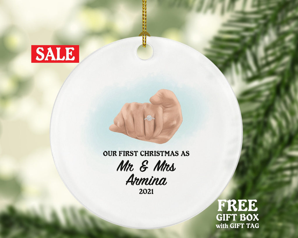 Our First Christmas as Mr & Mrs Married Couple Christmas Ornament Personalized - Newlywed Mr. and Mrs. Custom Gift - Marriage Ring