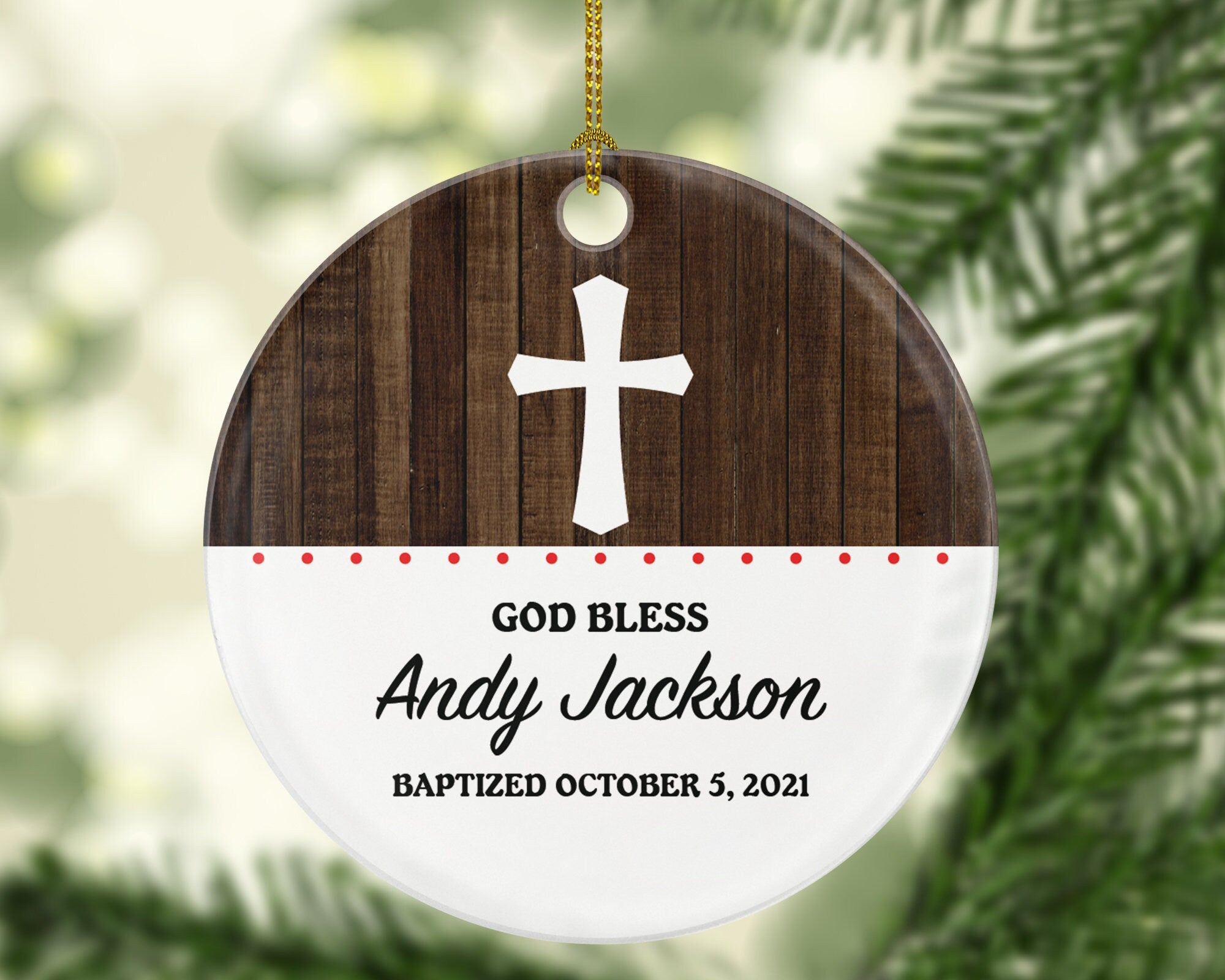 Baptism Ornament God Bless Baby Personalized Gift for Baptize Rustic Baptism Custom Christmas