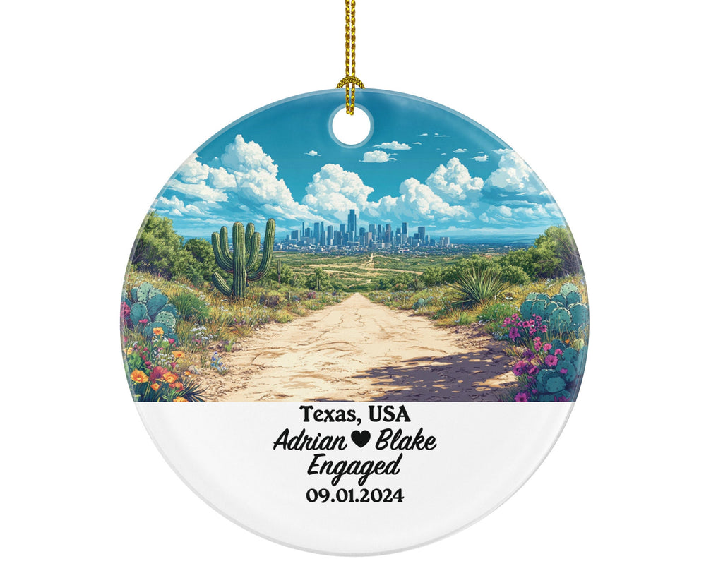 Texas Christmas Ornament Personalized - TX Engaged Married Family Together Couple Travel Honeymoon Engagement Marriage