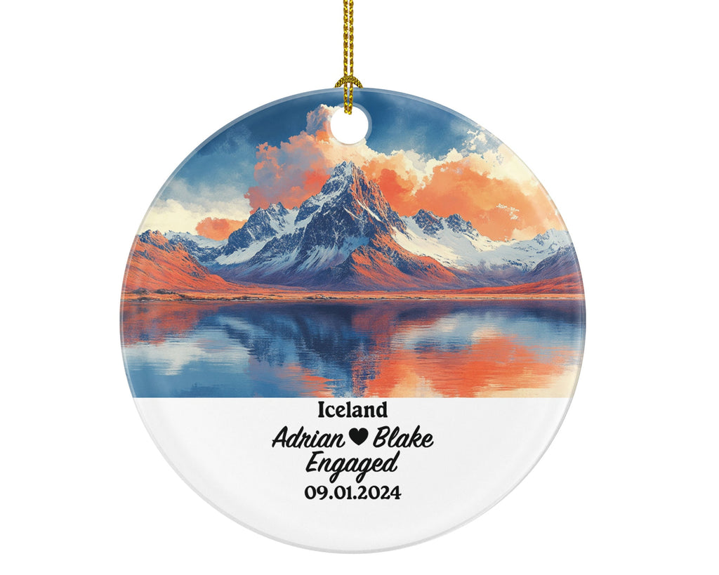Iceland Christmas Ornament Personalized - Iceland Engaged Married Family Together Couple Travel Honeymoon Engagement Marriage