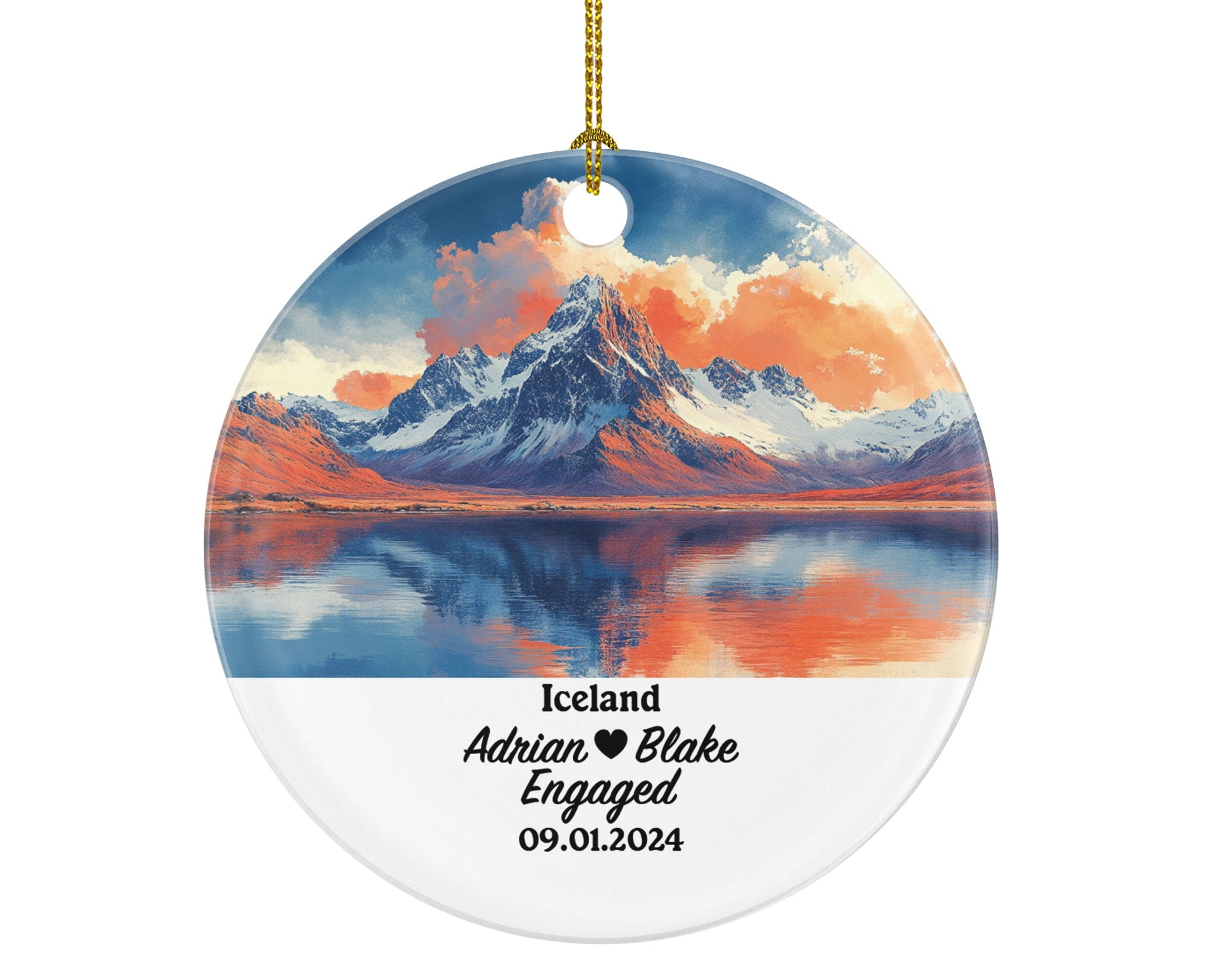 Iceland Christmas Ornament Personalized - Iceland Engaged Married Family Together Couple Travel Honeymoon Engagement Marriage