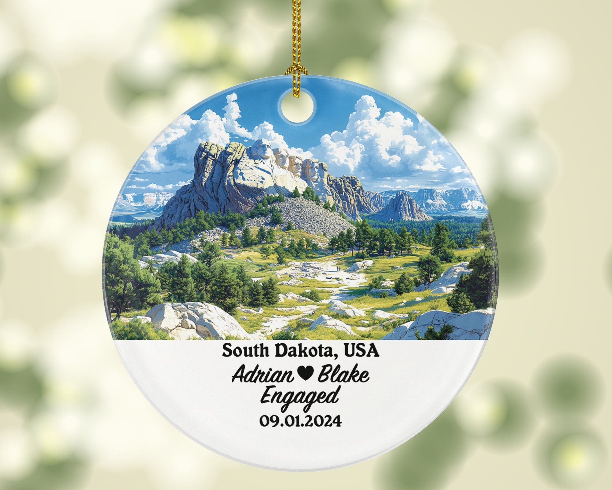 South Dakota Christmas Ornament Personalized - SD Engaged Married Family Together Couple Travel Honeymoon Engagement Marriage