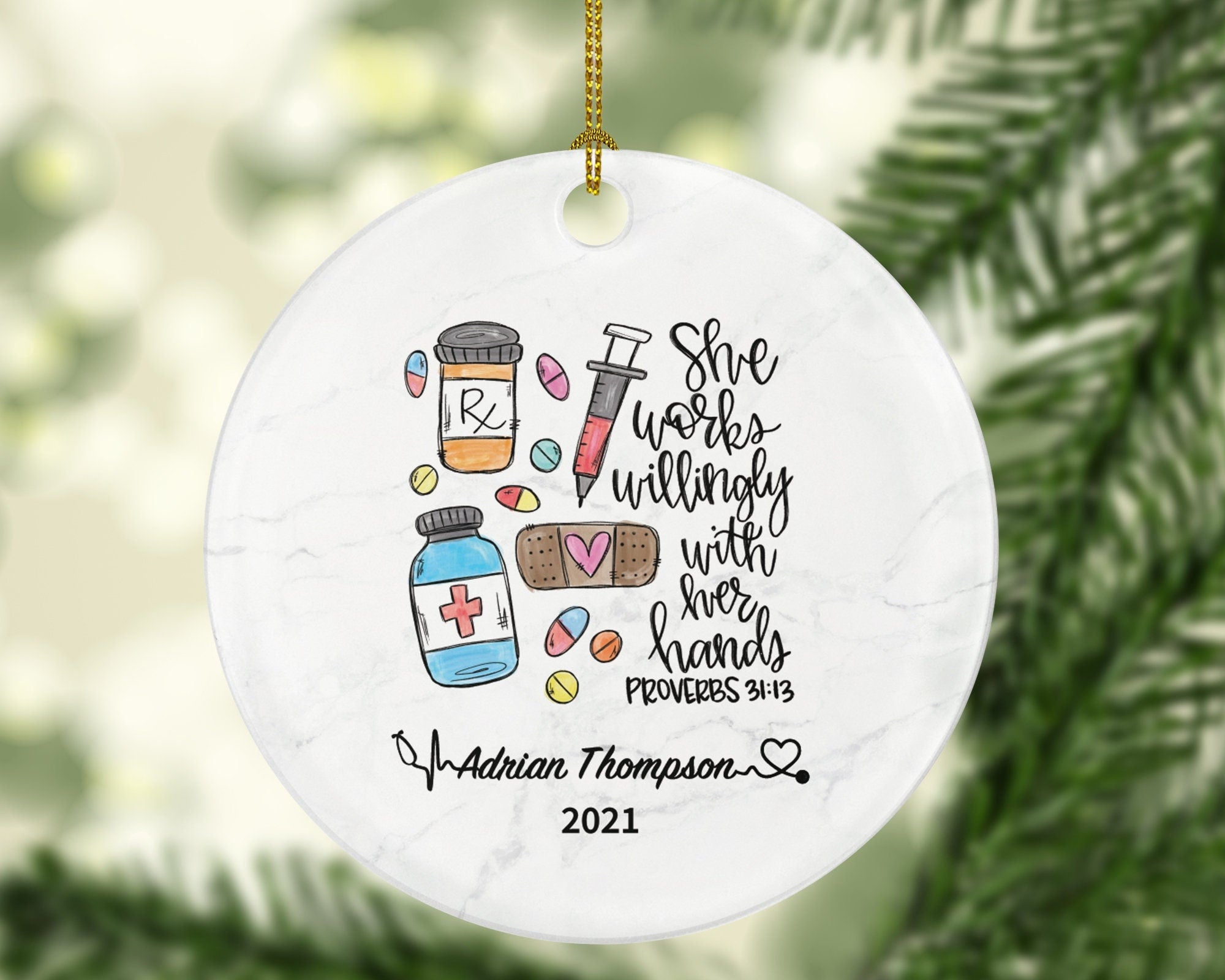 Pharmacist Pharmacy Technician Tech Christmas Ornament for Female or Male Personalized Gift
