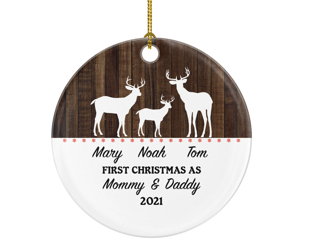 Our First Christmas as Mommy and Daddy Ornament New Baby Girl Boy Parents Mother Father Mom Dad Gift Deer Reindeer Kid Child Winter Xmas