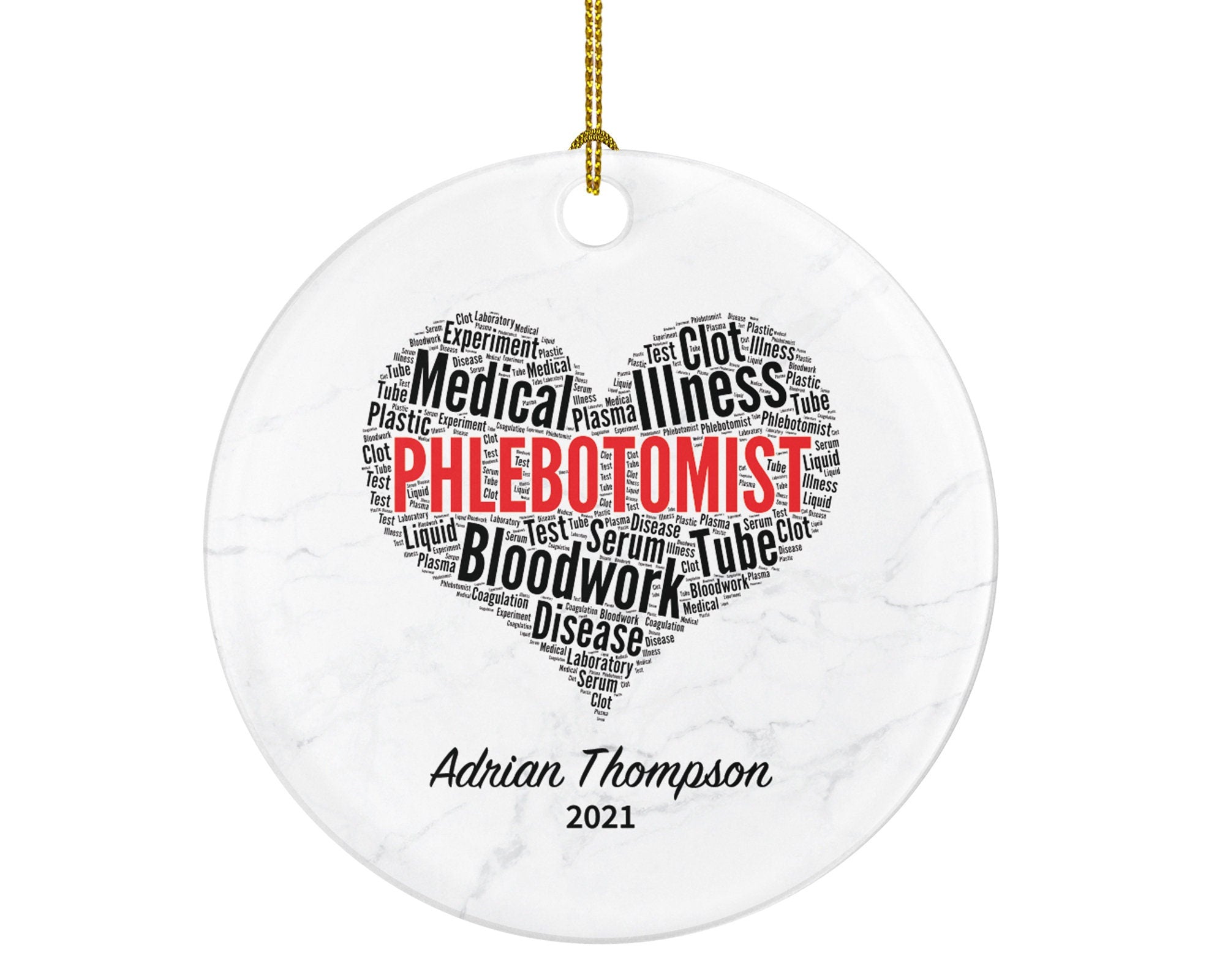 Phlebotomist Tech Christmas Ornament Personalized - Lab Tech Gift, Healthcare Worker Essential Employee Appreciation, Hospital Worker