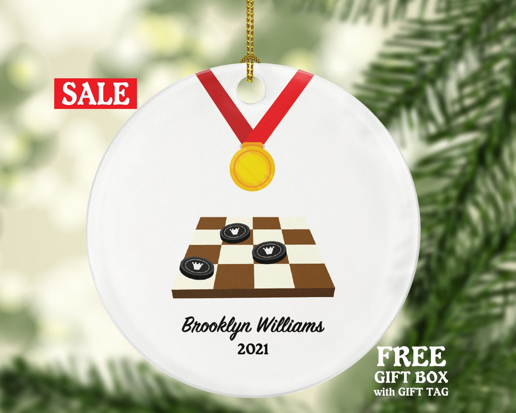 Checkers Player Christmas Custom Ornament, Enthusiast, Board Games Personalized