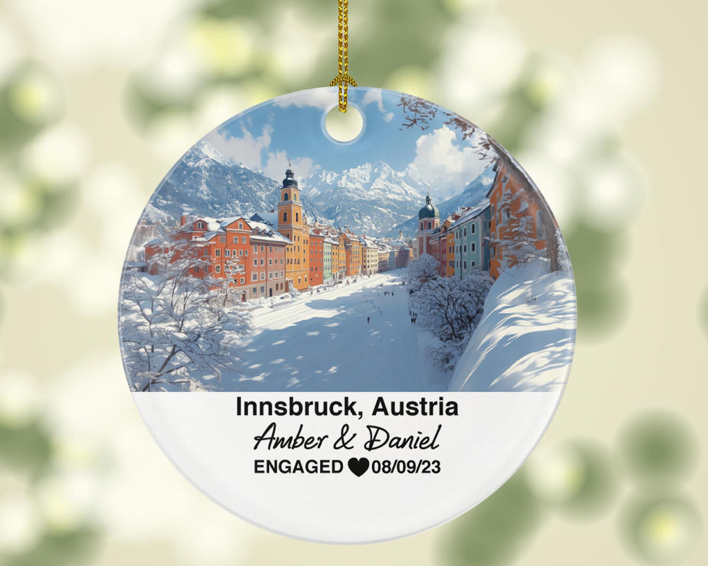 Custom Austria Innsbruck Ornament – Personalized Alpine Scenery, Golden Roof Keepsake, Couple Gift for Wedding or Honeymoon