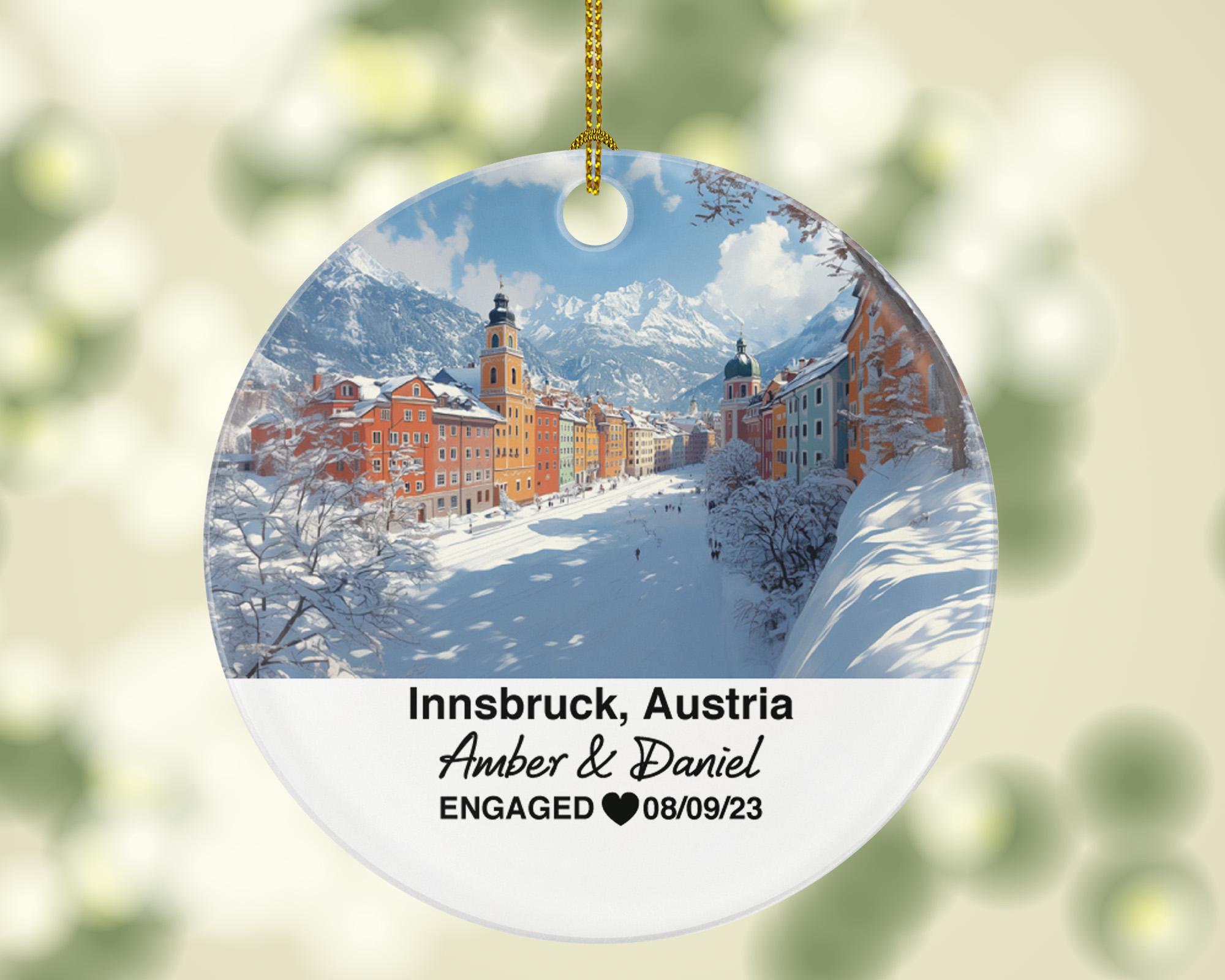 Custom Austria Innsbruck Ornament – Personalized Alpine Scenery, Golden Roof Keepsake, Couple Gift for Wedding or Honeymoon