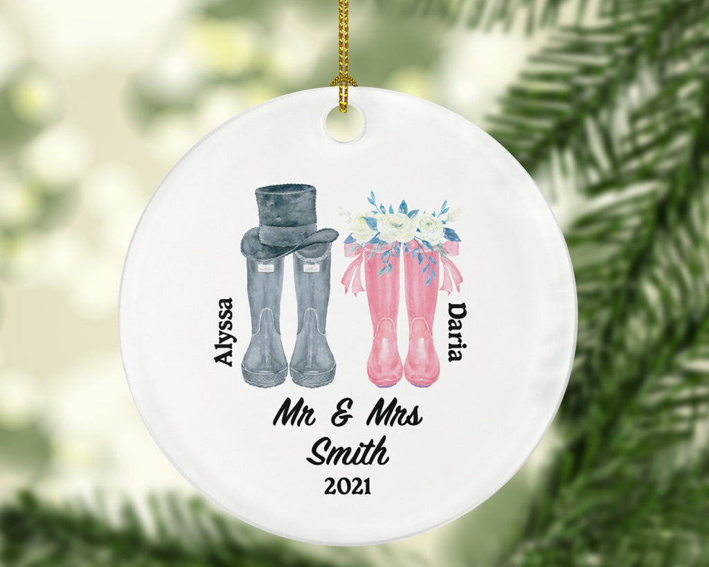First Christmas As Mr & Mrs Bride Groom Boots Ornament Personalized - Wedding First Married Gift for Newlywed Couple Gift Present Marriage