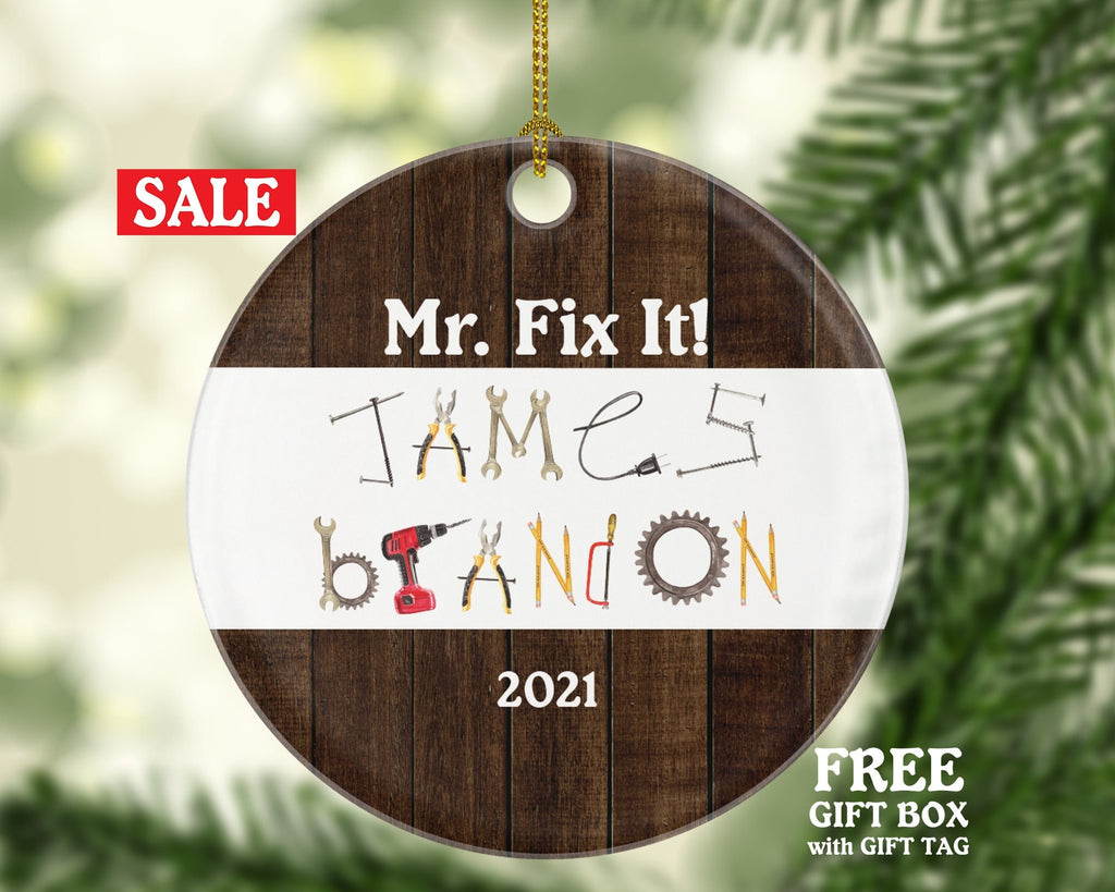Handyman Tools Set Christmas Ornament, Personalized Box Chest Carpenter Fix It, Contractor Husband Uncle Toolbox Repair Man Xmas Custom Name
