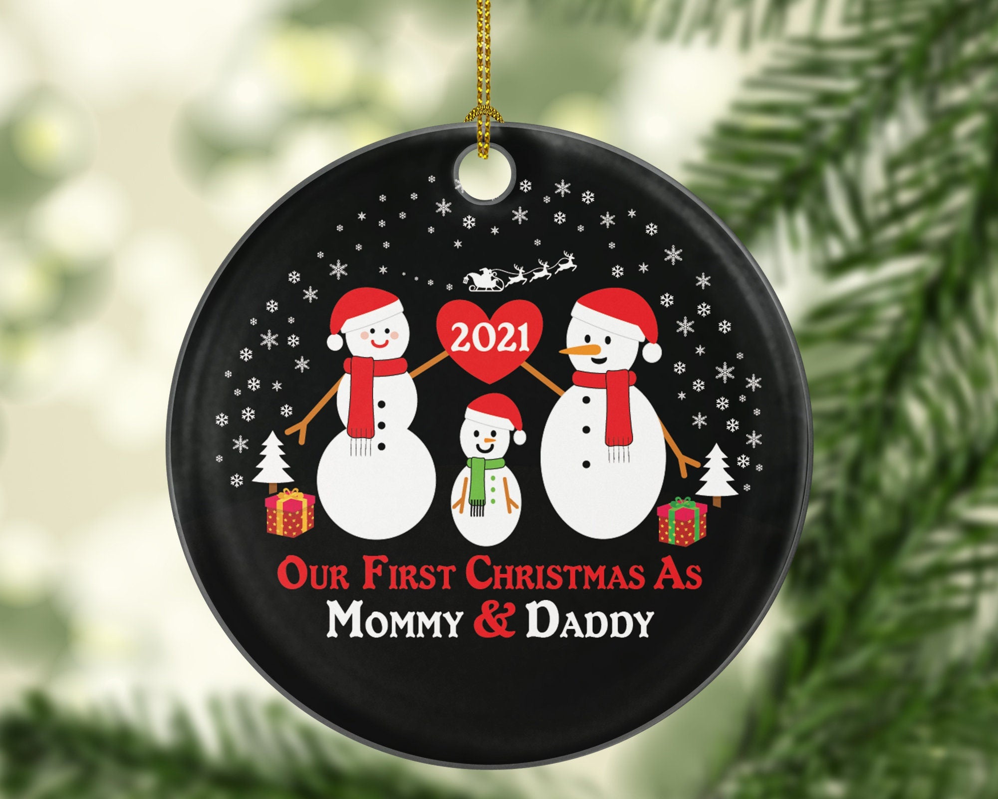 Our First Christmas as Mommy and Daddy Ornament New Baby Girl Boy Parents Mother Father Mom Dad Gift Snowmen Kid Child
