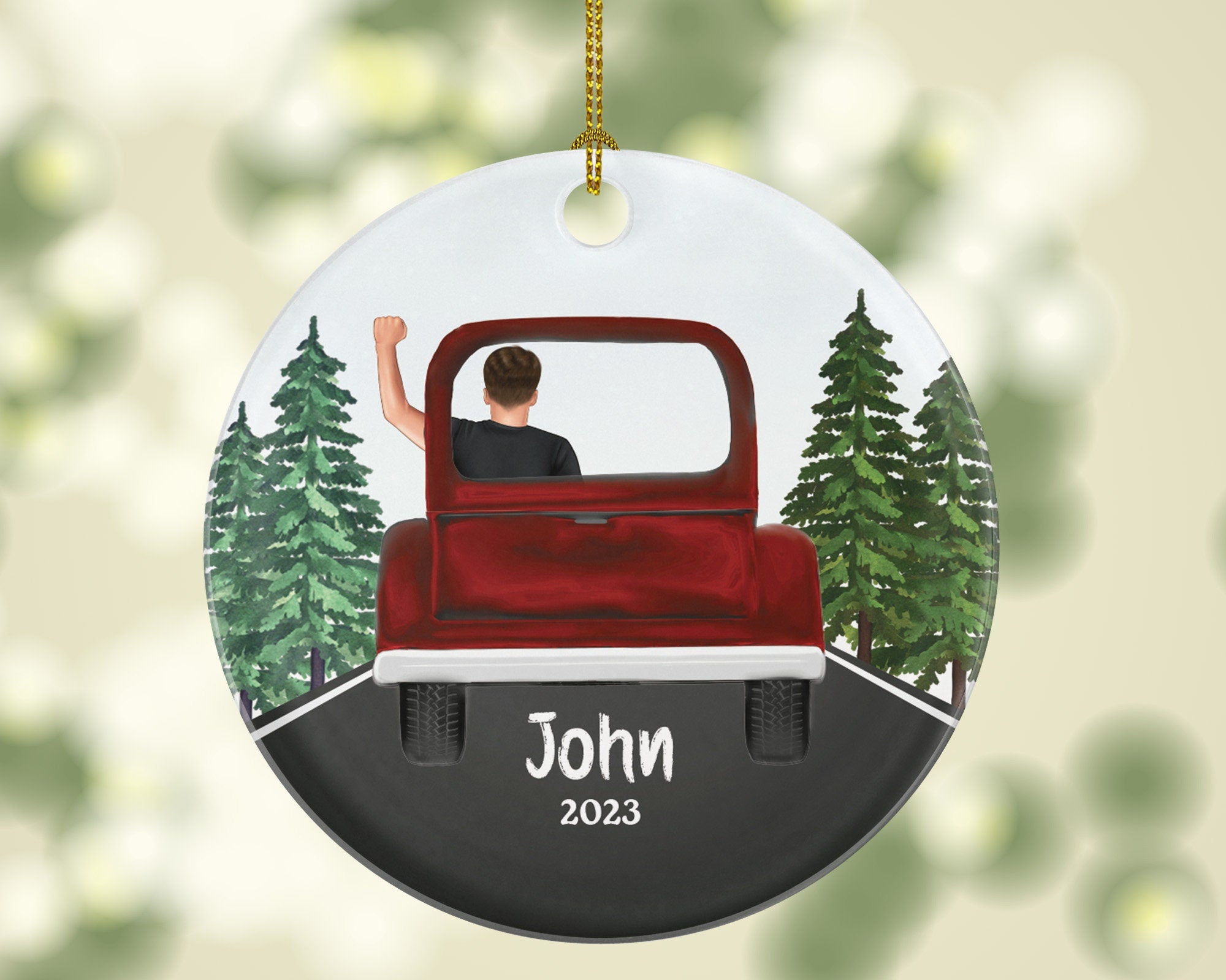 Truck Driver Christmas Ornament - Personalized Boy Male Car Driving Adventure New License Owner Driver's License Plate Custom Teenage Gift