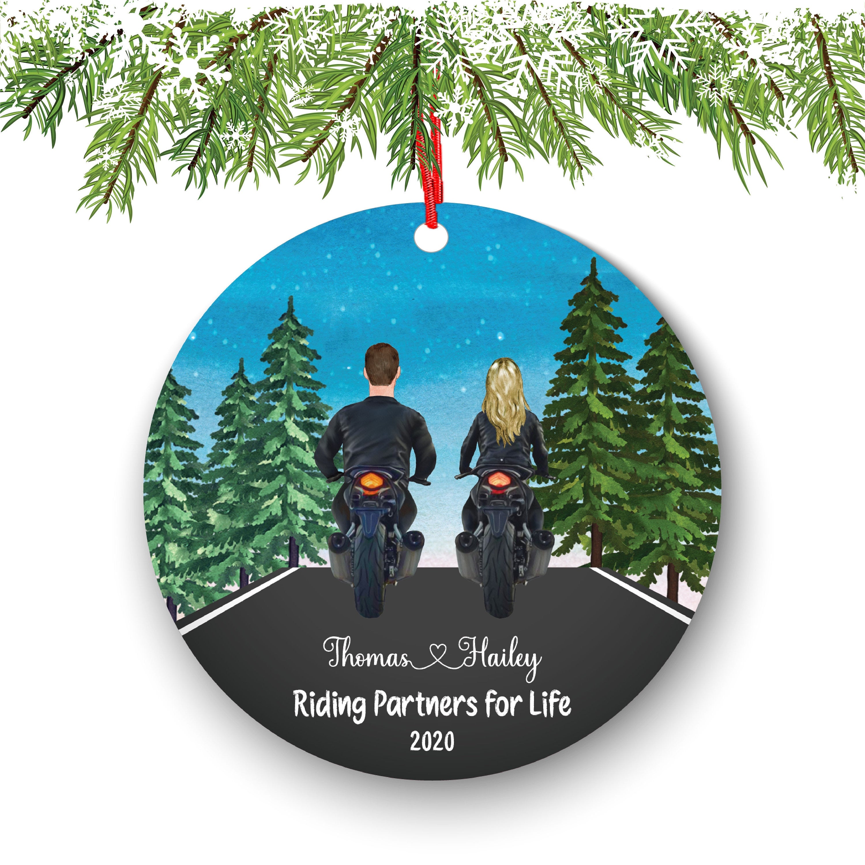 Biker Couple Motorcyclist Personalized Christmas Ornament Riding Partners Motorcycle Rider Girl Male Female Boy Ride Dirt bike