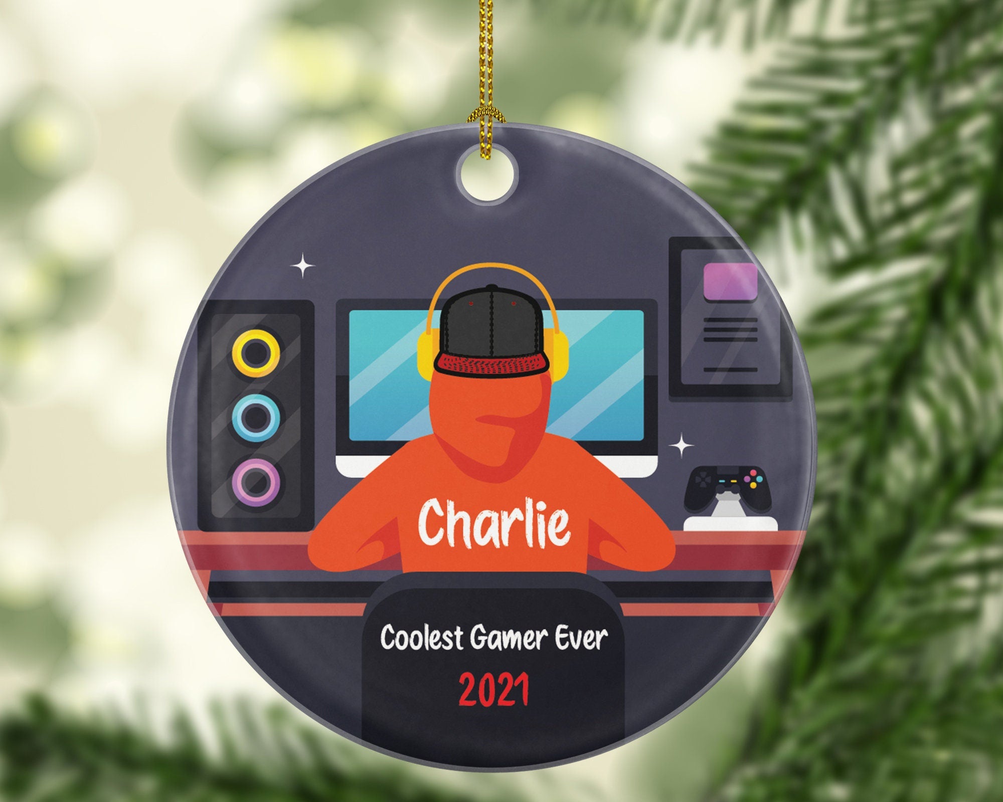 Personalized Playing Video Game Player Gamer Boy Game Christmas Ornament for Tree Gamer Boy Controller Addict