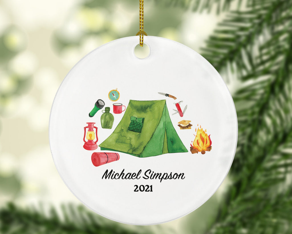 Camper Ornament - Camping Tent Christmas Tent Fire Vacation Trip Recreational Personalized Gift