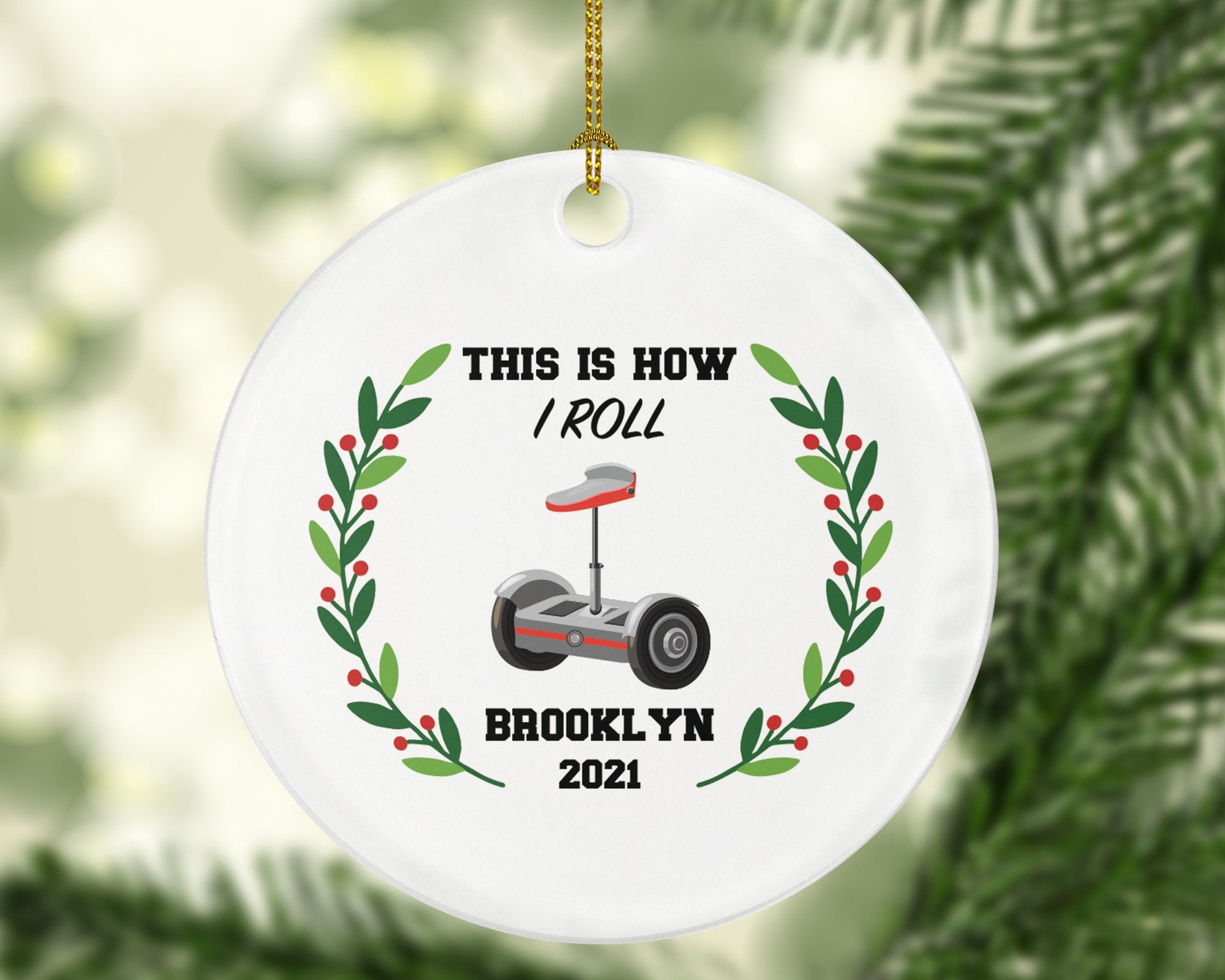 Electric Scooter Christmas Ornament Personalized - Riding Scooter Gift Motorized Kids Balance Board Wheel Scooter, Hoverboard Segway