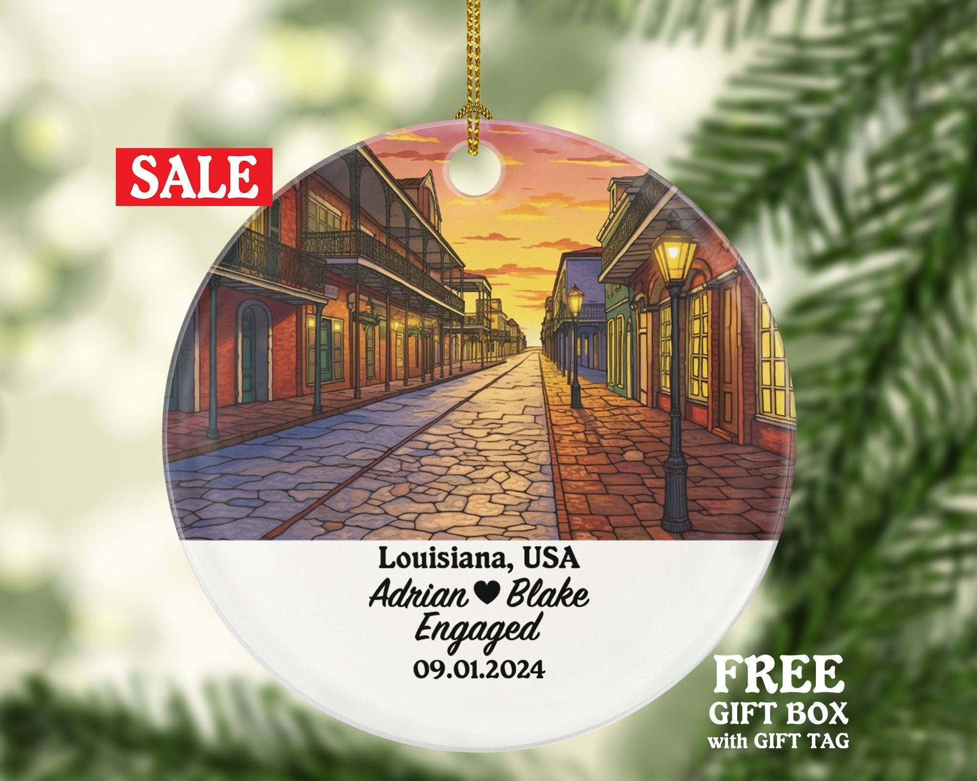 Louisiana Christmas Ornament Personalized - LA Engaged Married Family Together Couple Travel Honeymoon Engagement Marriage