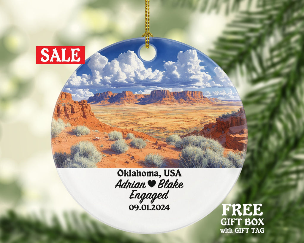 Oklahoma Christmas Ornament Personalized - OK Engaged Married Family Together Couple Travel Honeymoon Engagement Marriage