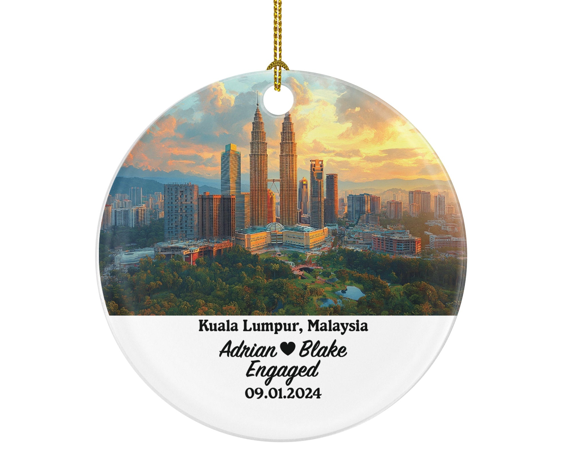 Kuala Lumpur Christmas Ornament Personalized - Malaysia Engaged Married Family Together Couple Travel Honeymoon Engagement Marriage