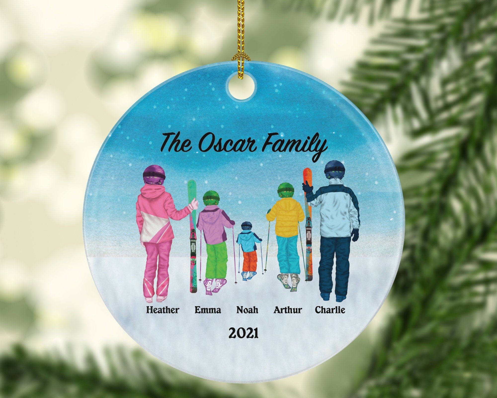 Skiing Christmas Ornaments Downhill Skier, Ski Trip Vacation for Family, Winter Sports Ornament Personalized Gift Sports Hobby Occupation